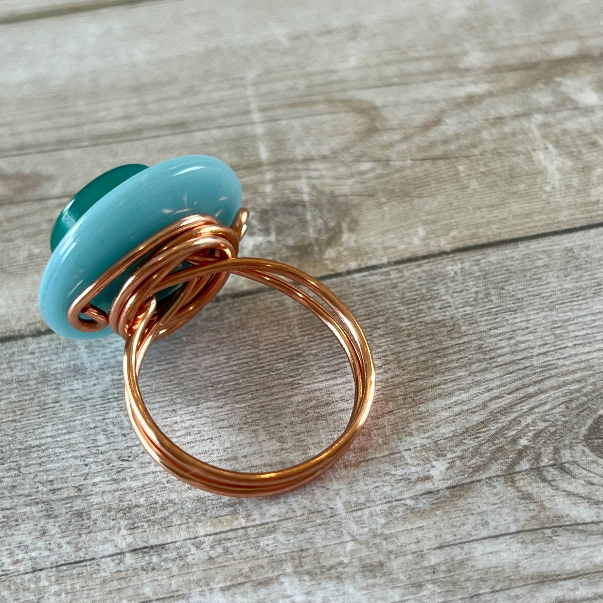 Aqua Stacked Vintage Button Ring Size 7 custom sizing available  - thumbnail 7 of 8