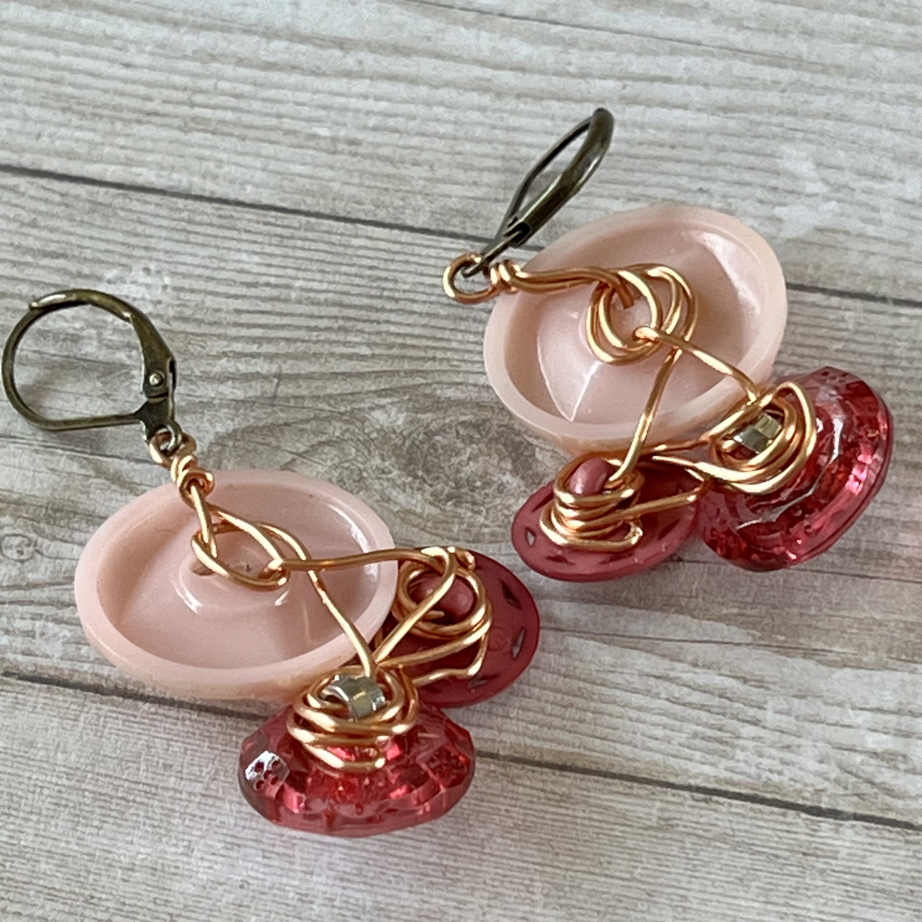 Pink Cluster Vintage Button Earrings  - thumbnail 7 of 7