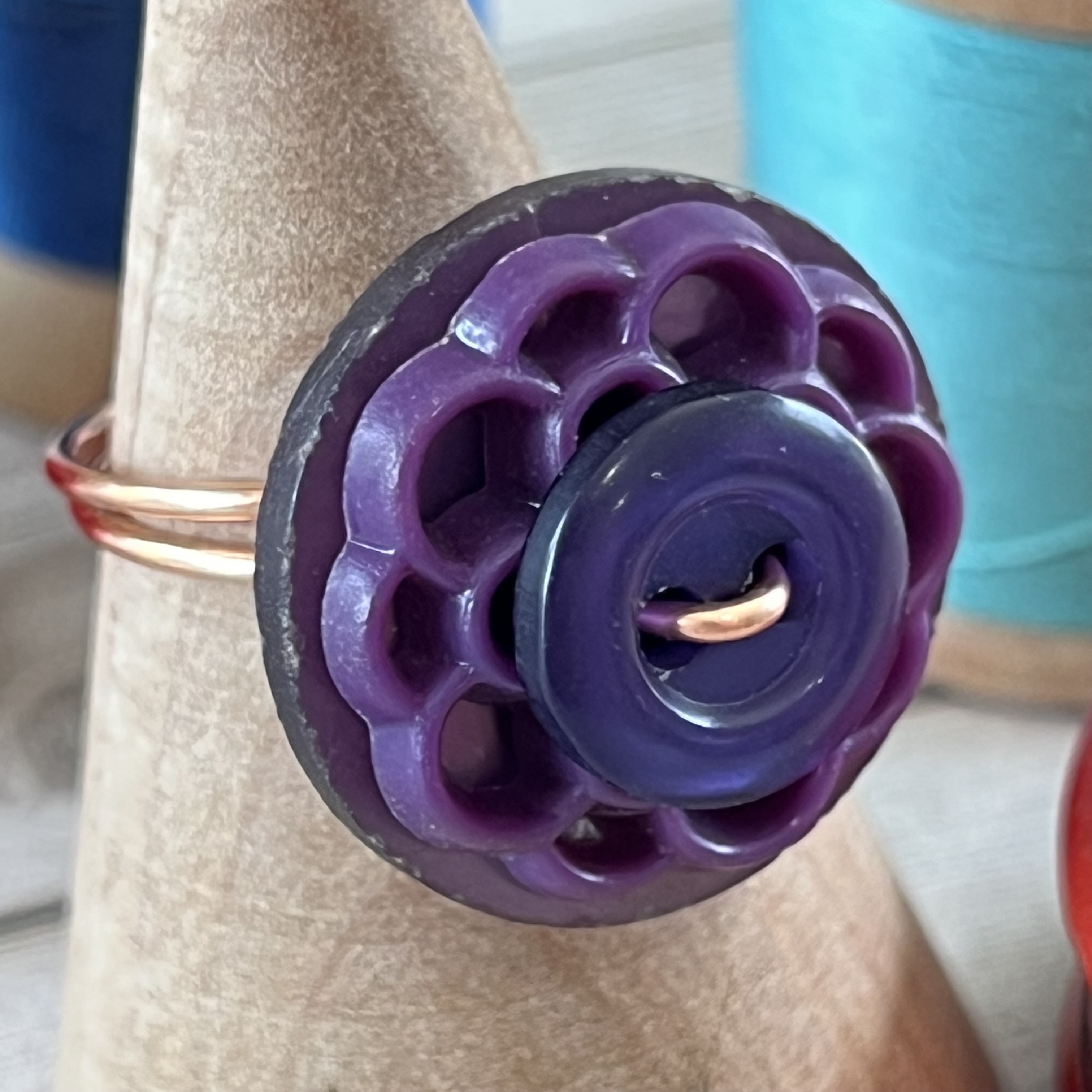 Purple Stacked Vintage Button Ring size 7 or custom sizing available  - thumbnail 7 of 7