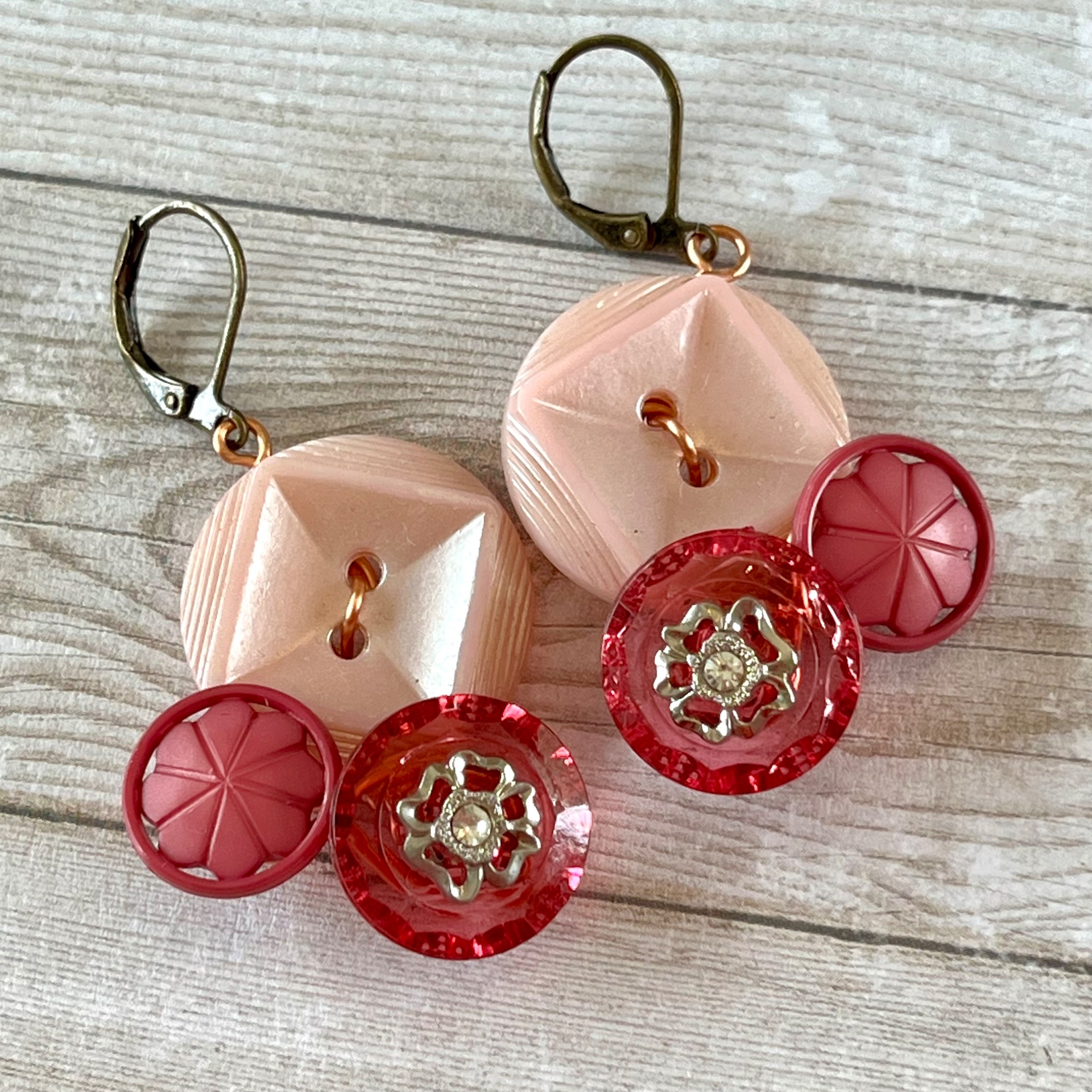 Pink Cluster Vintage Button Earrings  - thumbnail 3 of 7