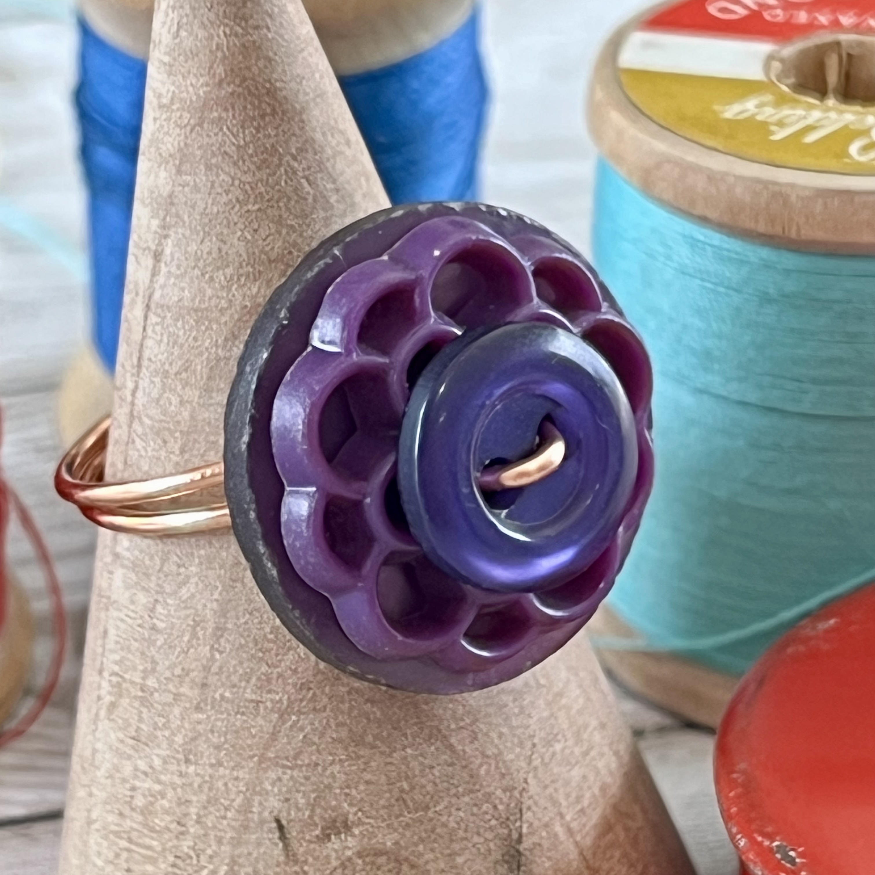 Purple Stacked Vintage Button Ring size 7 or custom sizing available  - thumbnail 2 of 7
