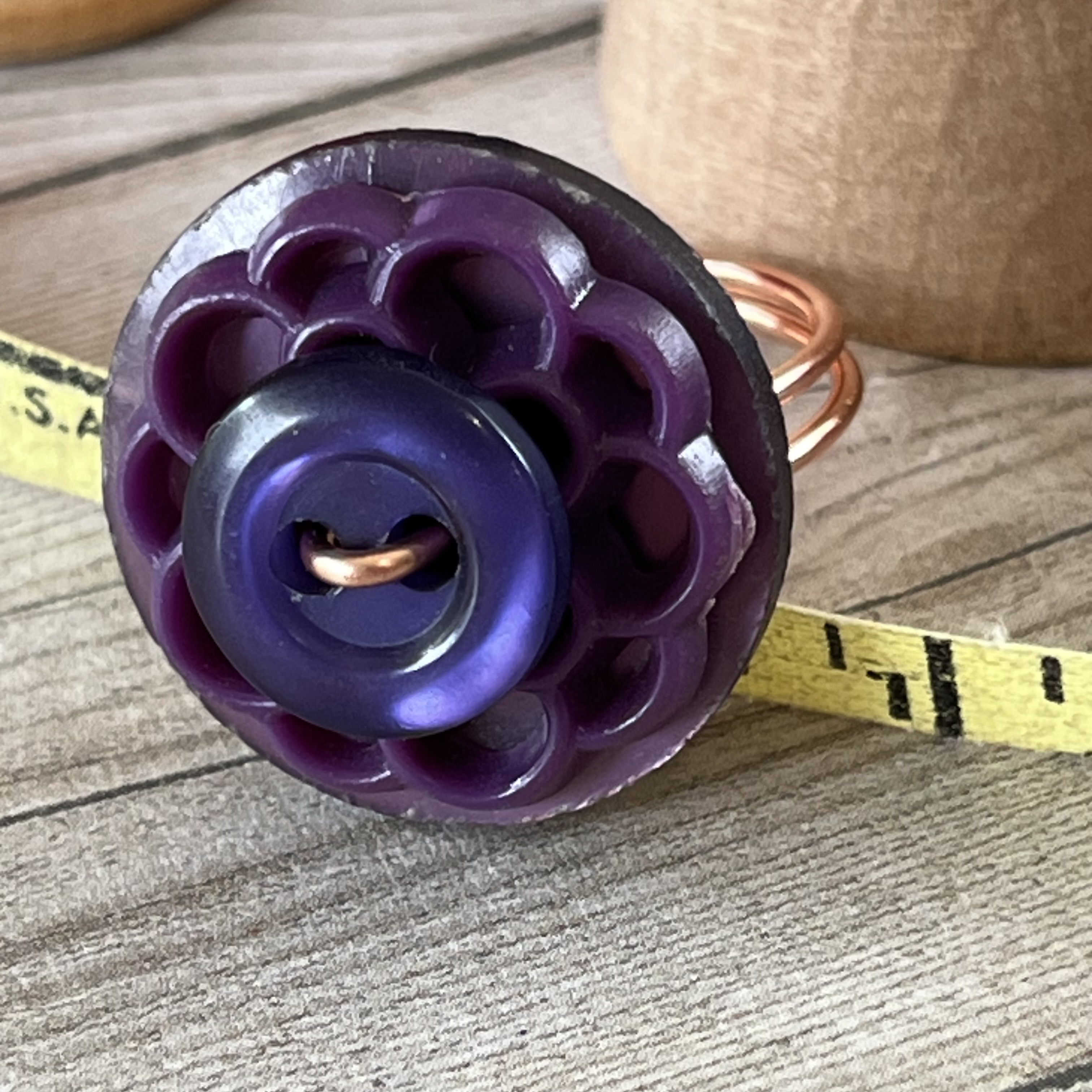 Purple Stacked Vintage Button Ring size 7 or custom sizing available  - thumbnail 3 of 7