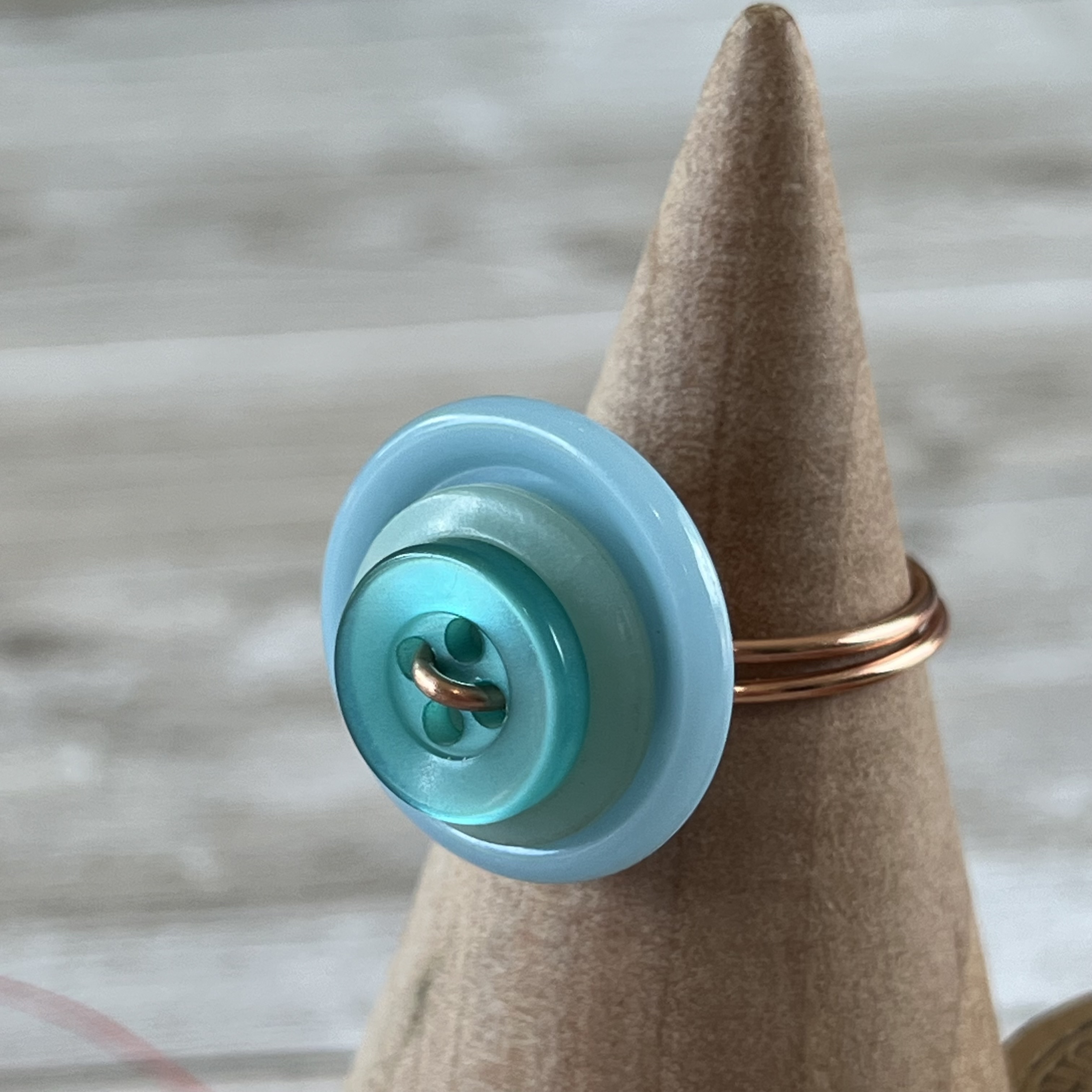 Aqua Stacked Vintage Button Ring Size 7 custom sizing available  - thumbnail 2 of 8
