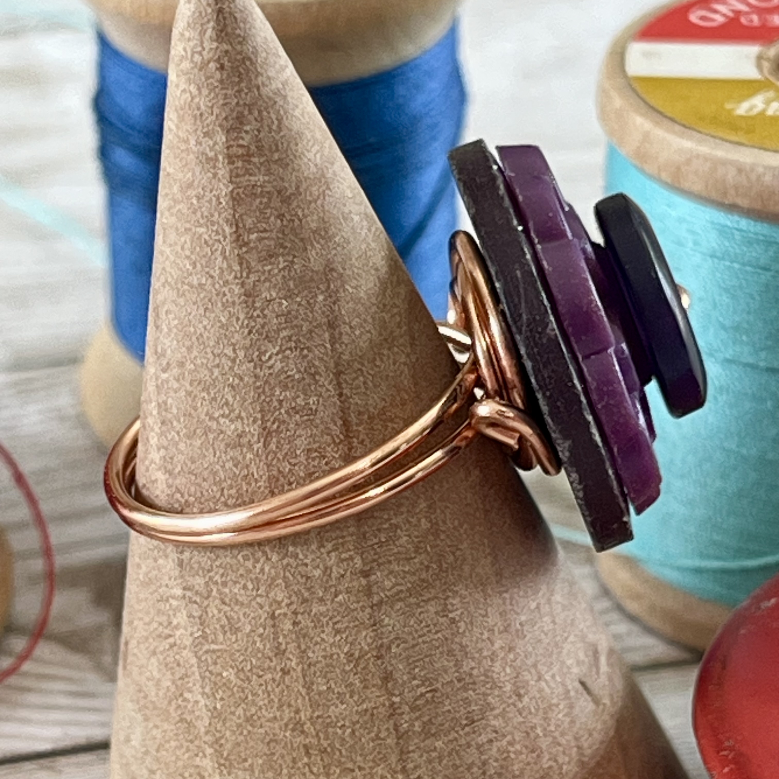 Purple Stacked Vintage Button Ring size 7 or custom sizing available  - thumbnail 4 of 7