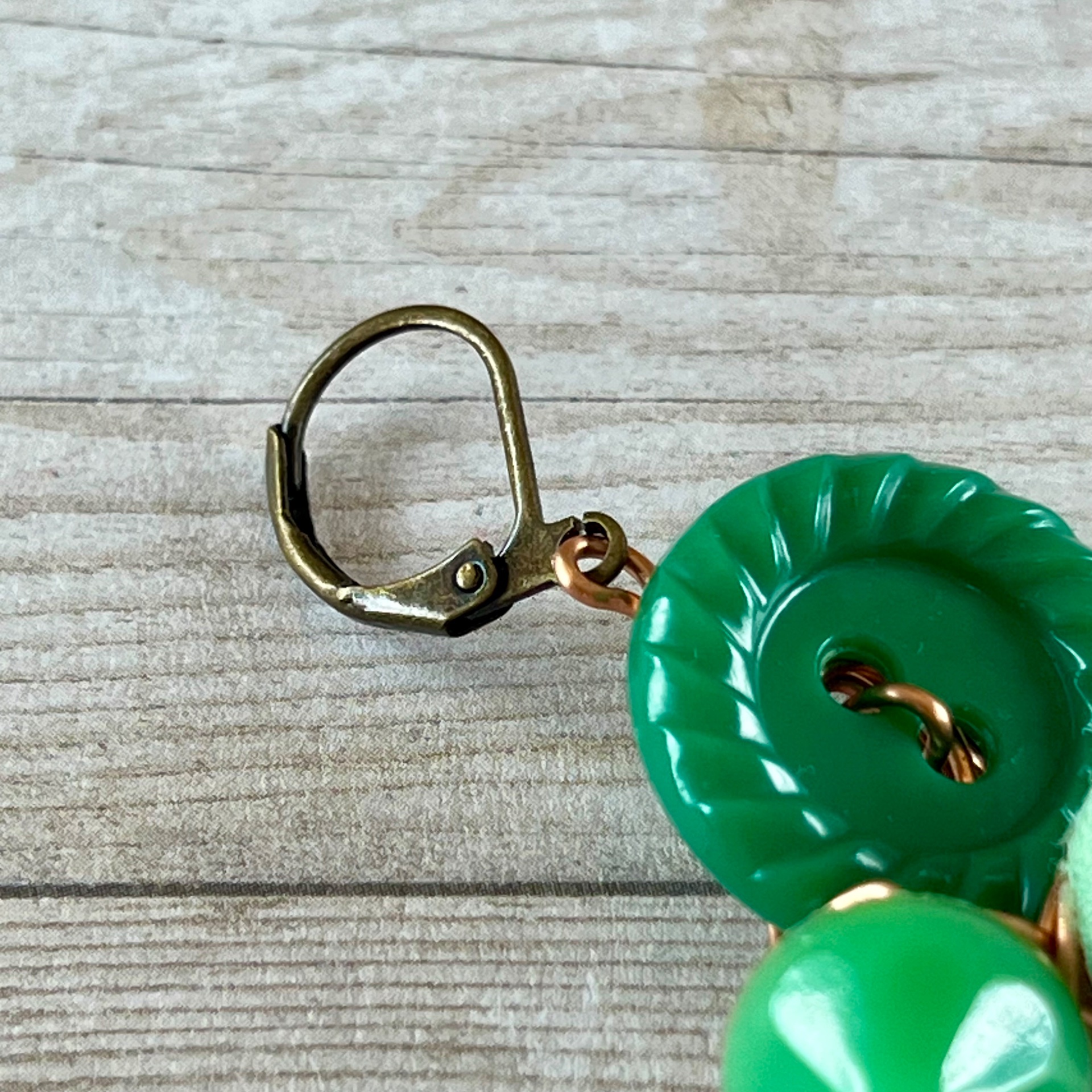 Green Cluster Vintage Button Earrings  - thumbnail 5 of 8