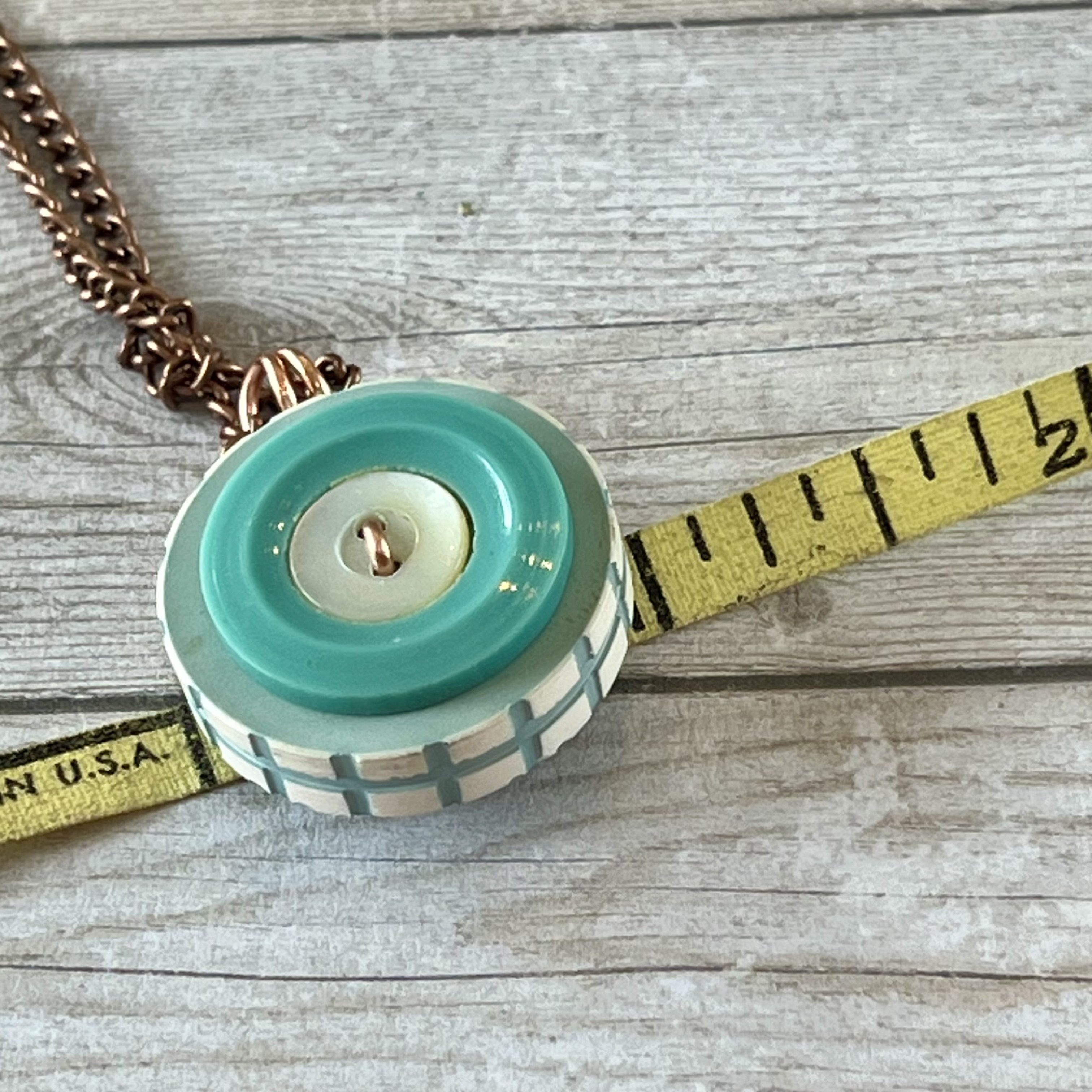 Aqua and White Stacked Button Pendant Necklace - thumbnail 5 of 8