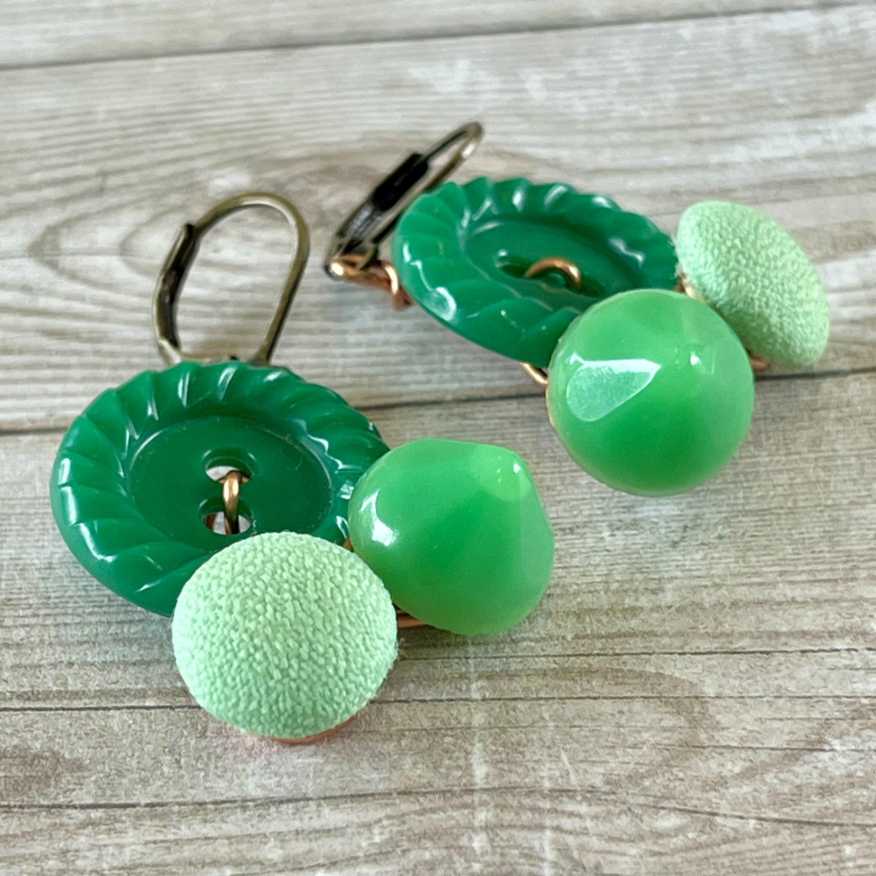 Green Cluster Vintage Button Earrings  - thumbnail 6 of 8