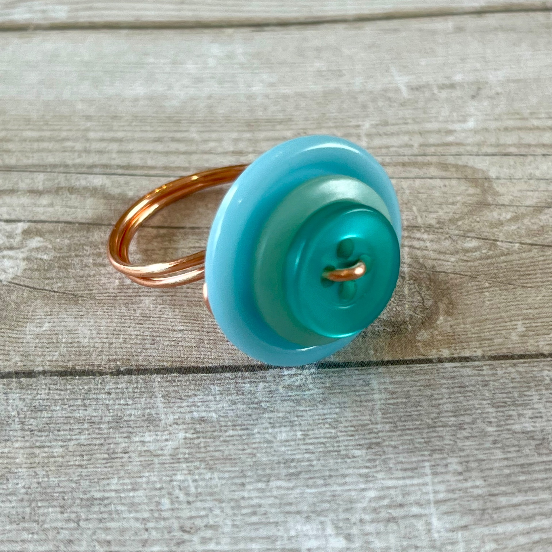 Aqua Stacked Vintage Button Ring Size 7 custom sizing available 