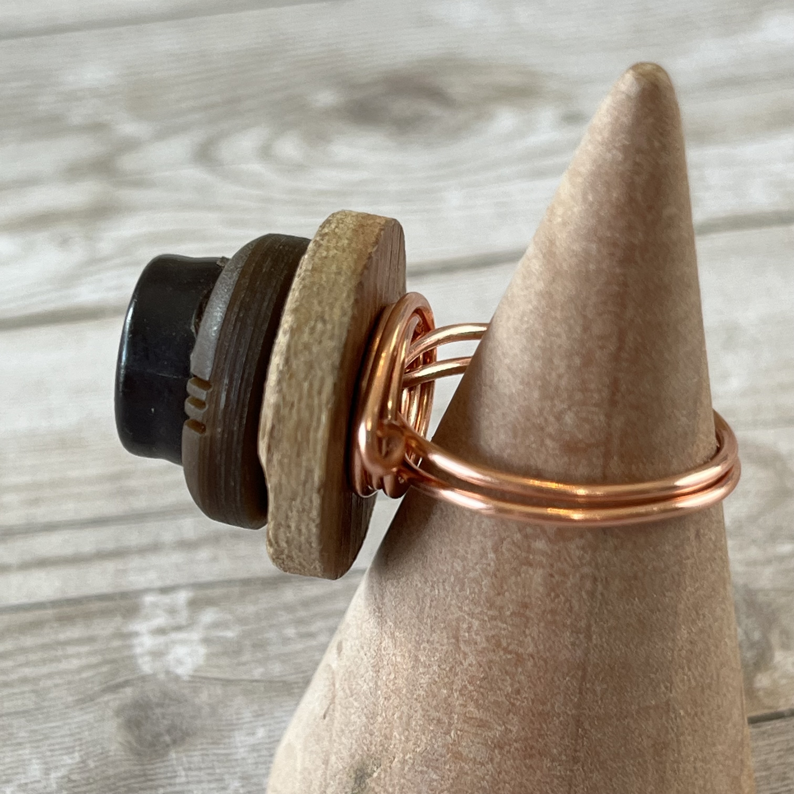 Brown Rhinestone Stacked Vintage Button Ring size 7 or Custom Sizing Available  - thumbnail 3 of 8