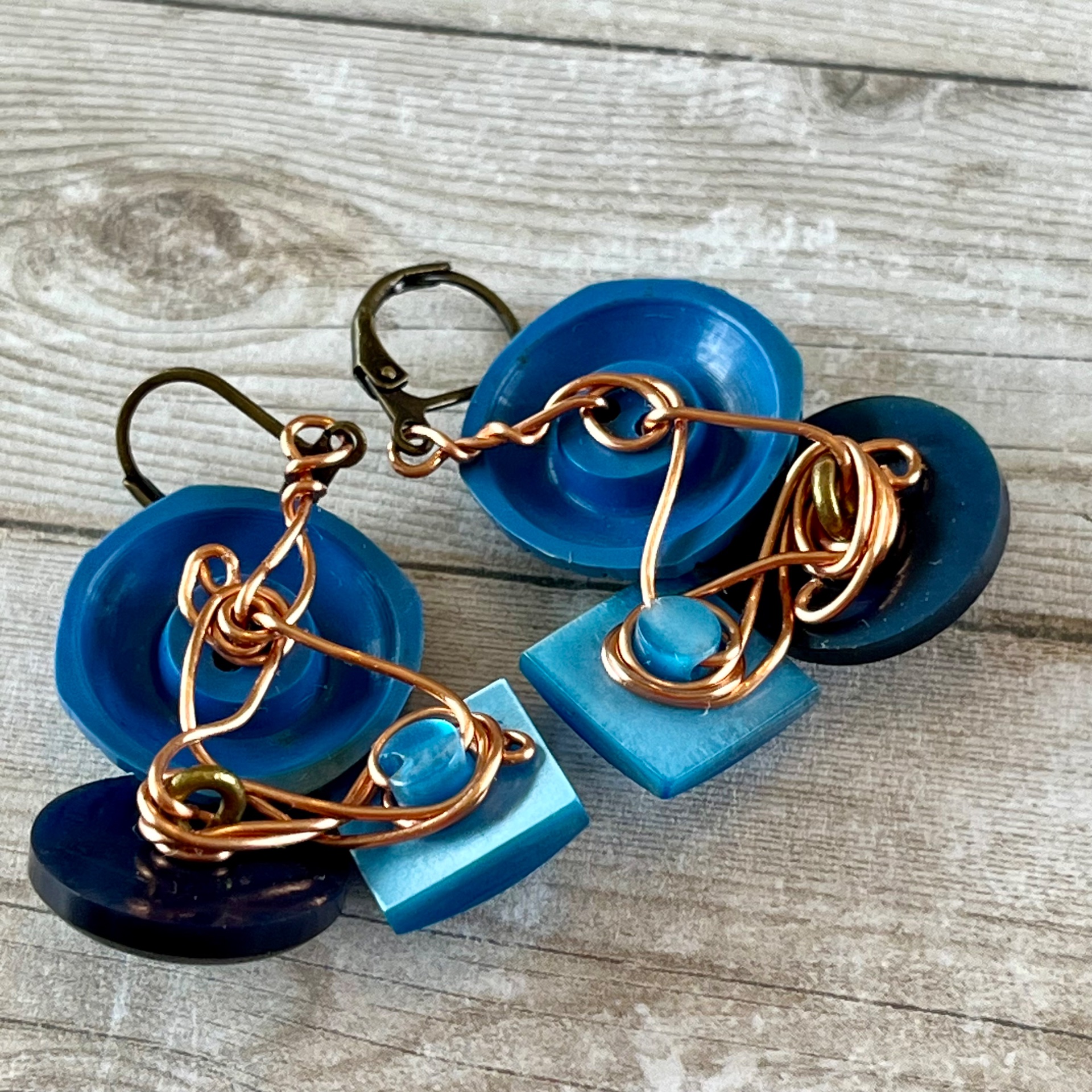 Blue Cluster Vintage Button Earrings  - thumbnail 6 of 6