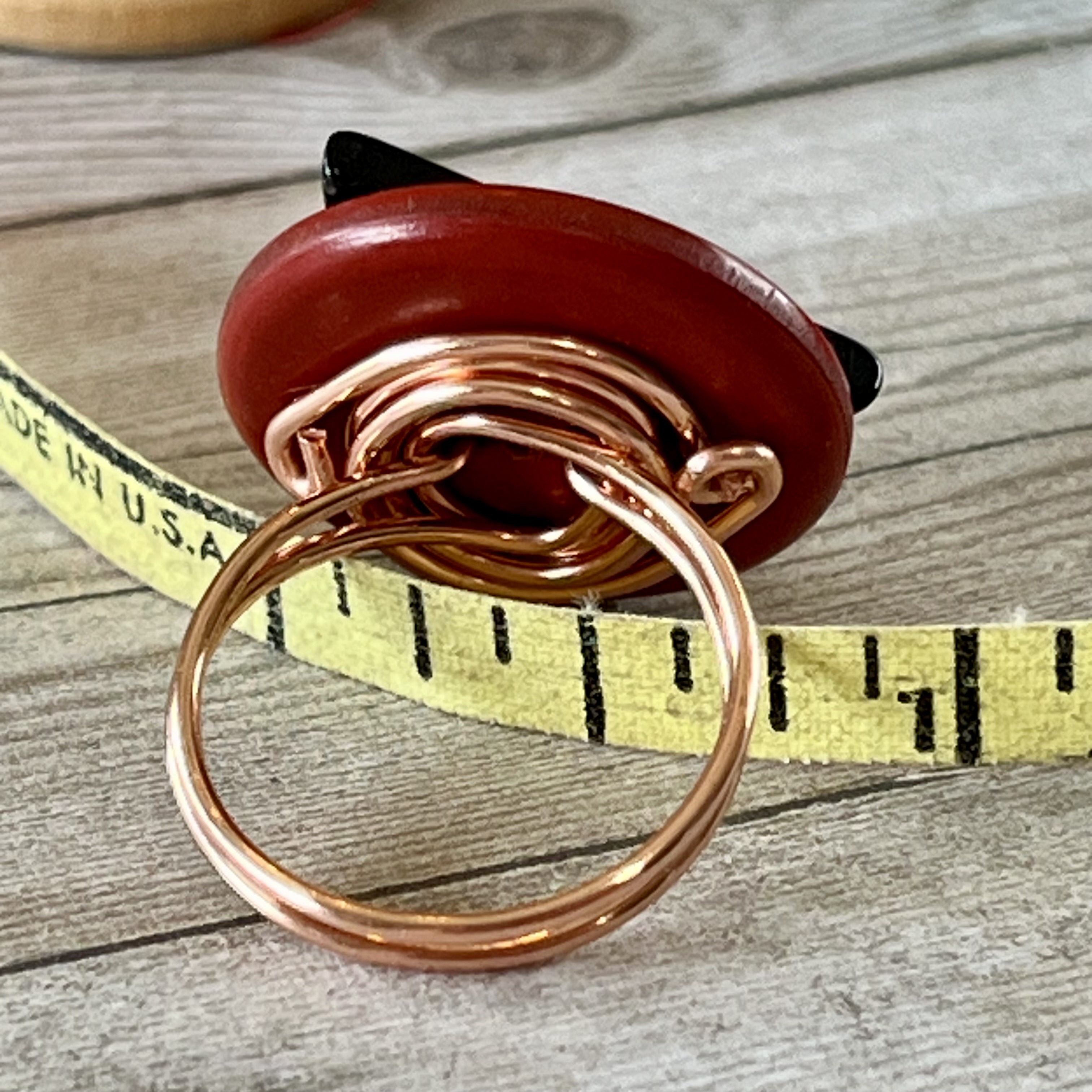 Rust and Black Triangle Stacked Vintage Button Ring size 7 or custom sizing available  - thumbnail 3 of 6