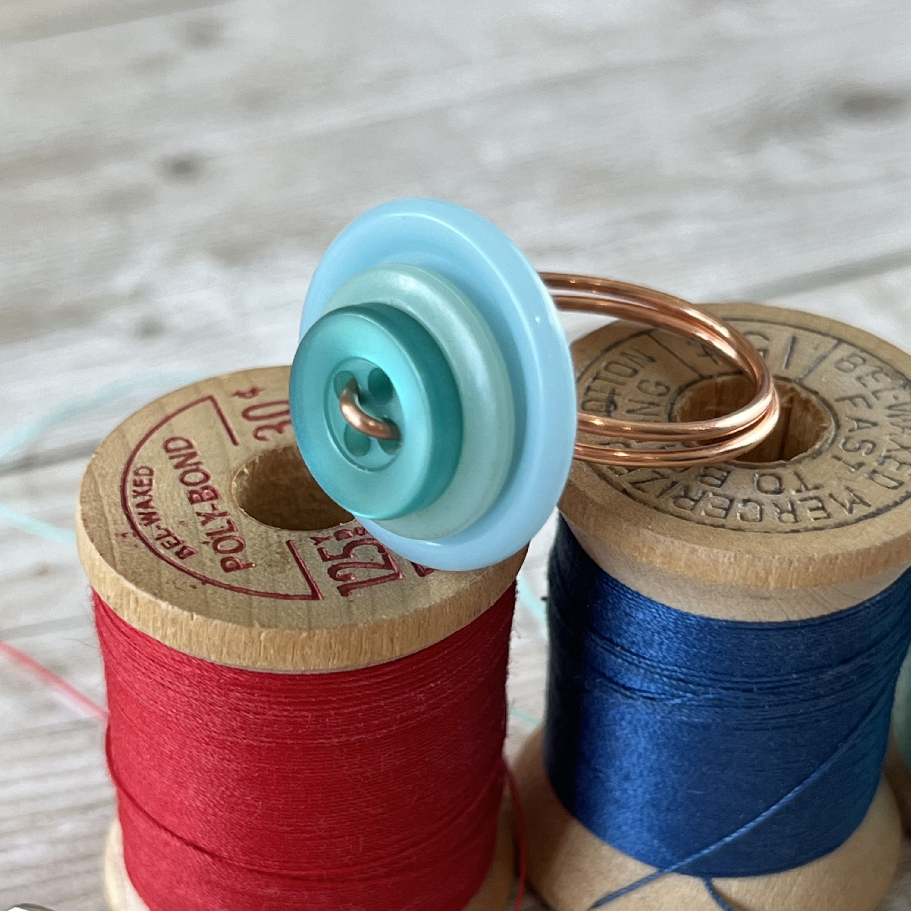 Aqua Stacked Vintage Button Ring Size 7 custom sizing available  - thumbnail 8 of 8