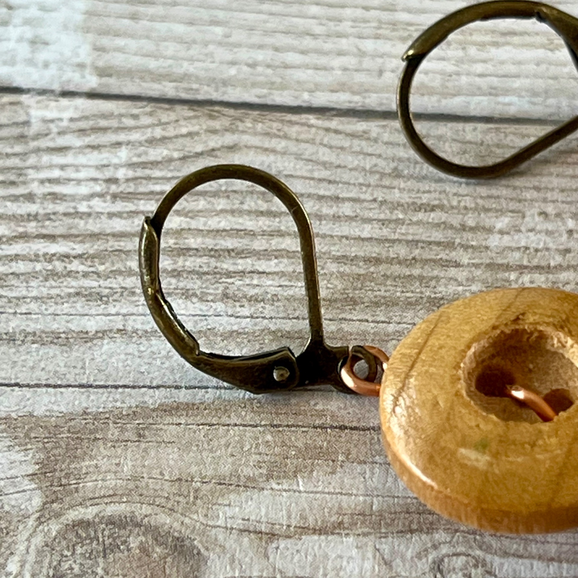 Brown Dangle Vintage Button Earrings  - thumbnail 5 of 6