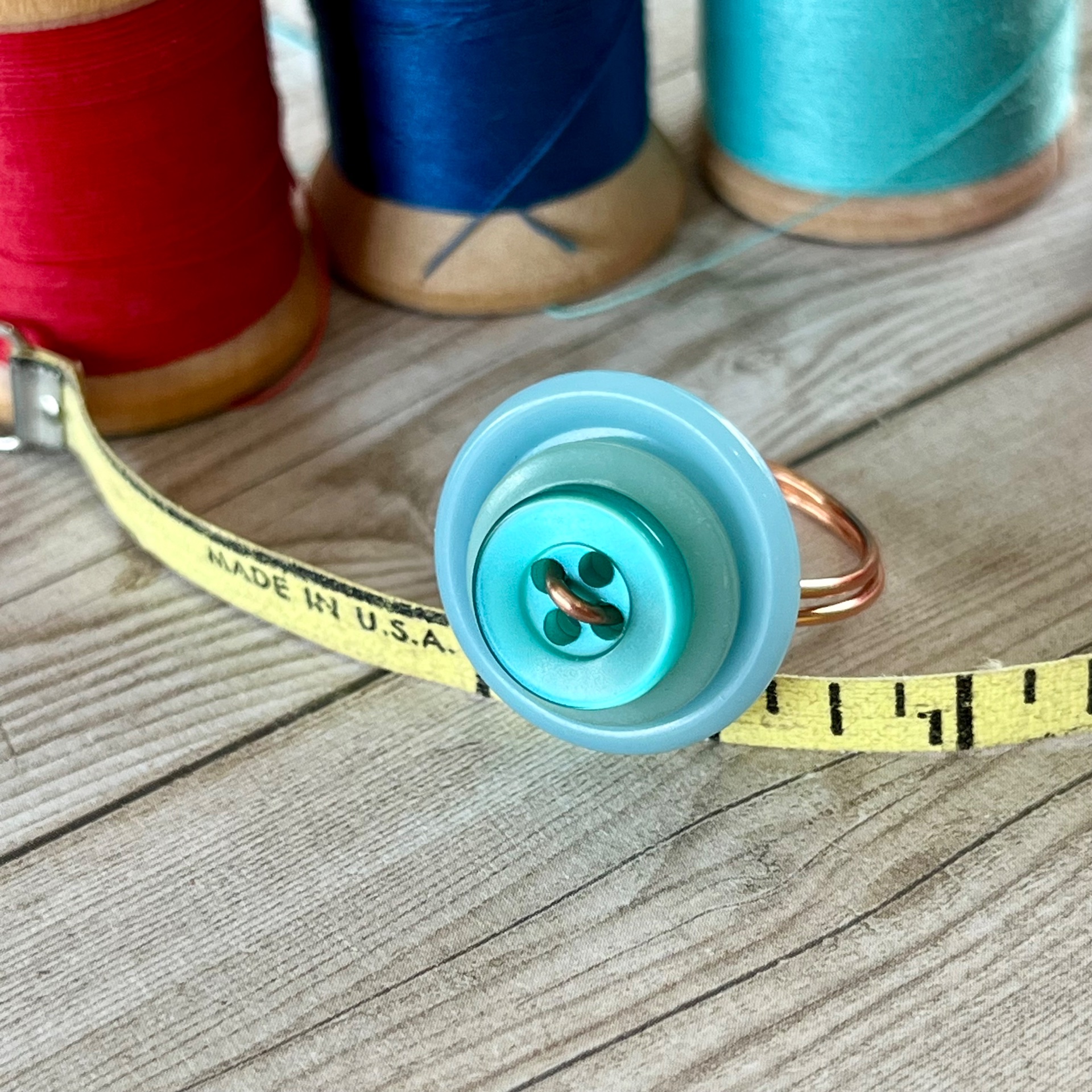 Aqua Stacked Vintage Button Ring Size 7 custom sizing available  - thumbnail 3 of 8