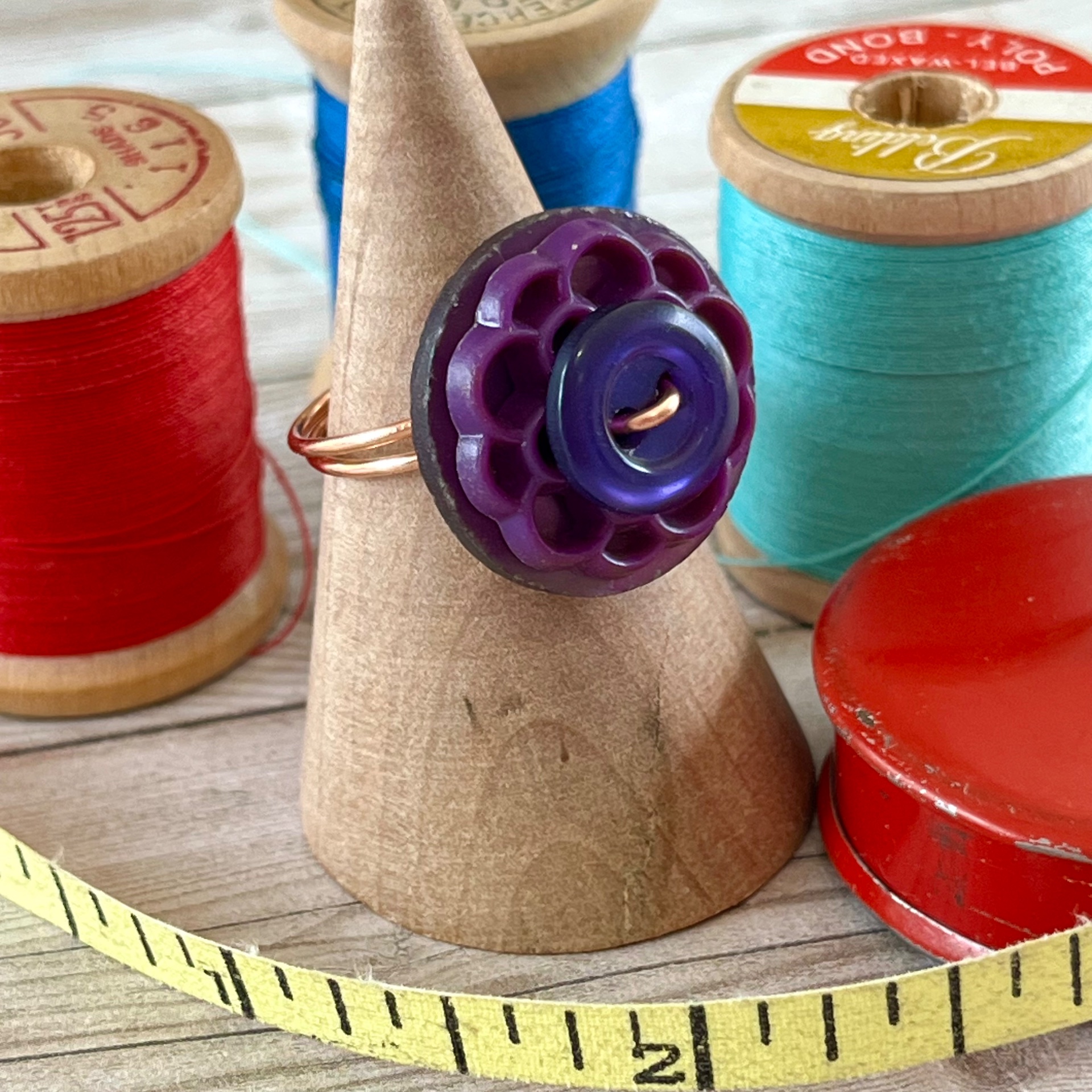 Purple Stacked Vintage Button Ring size 7 or custom sizing available  - thumbnail 6 of 7