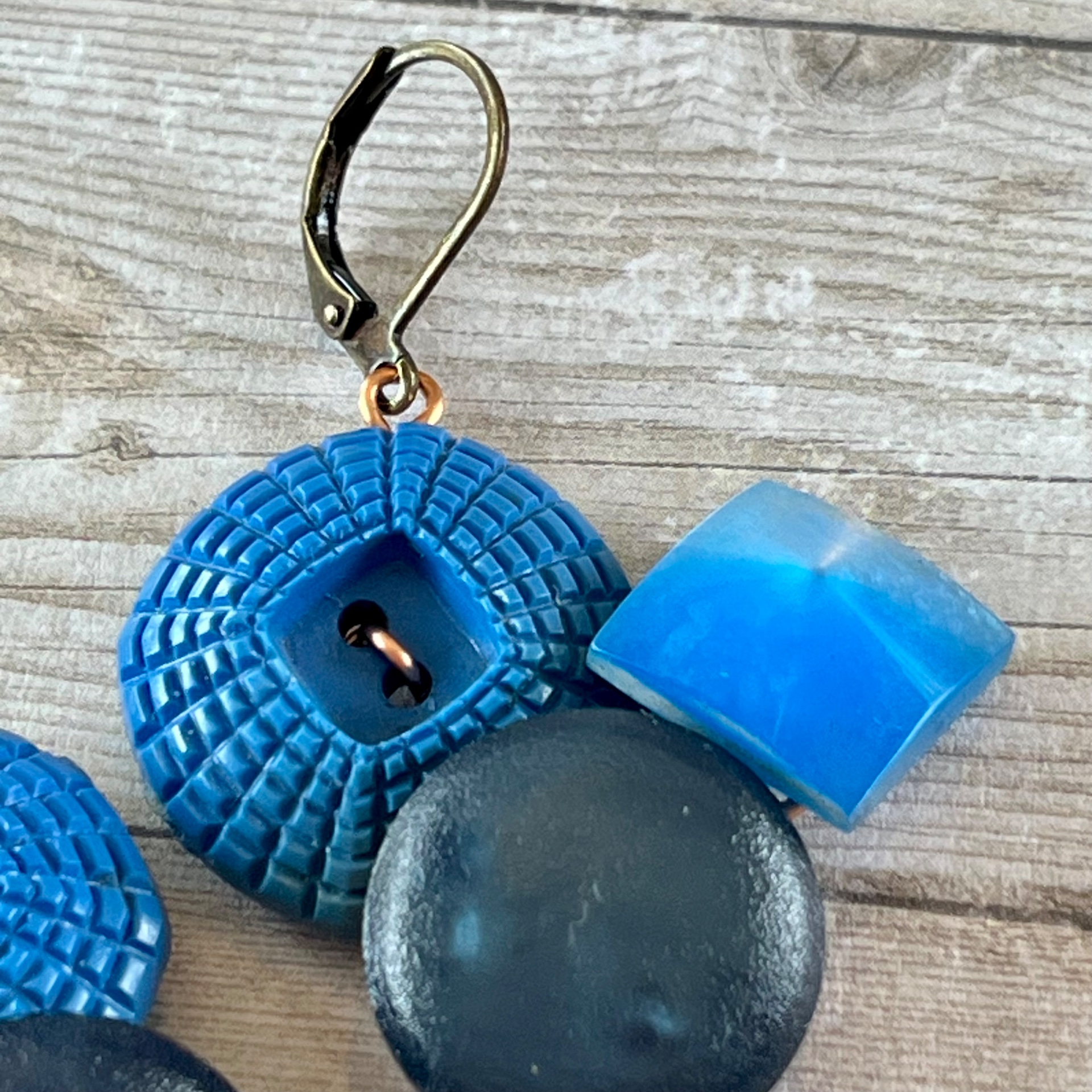 Blue Cluster Vintage Button Earrings  - thumbnail 5 of 6