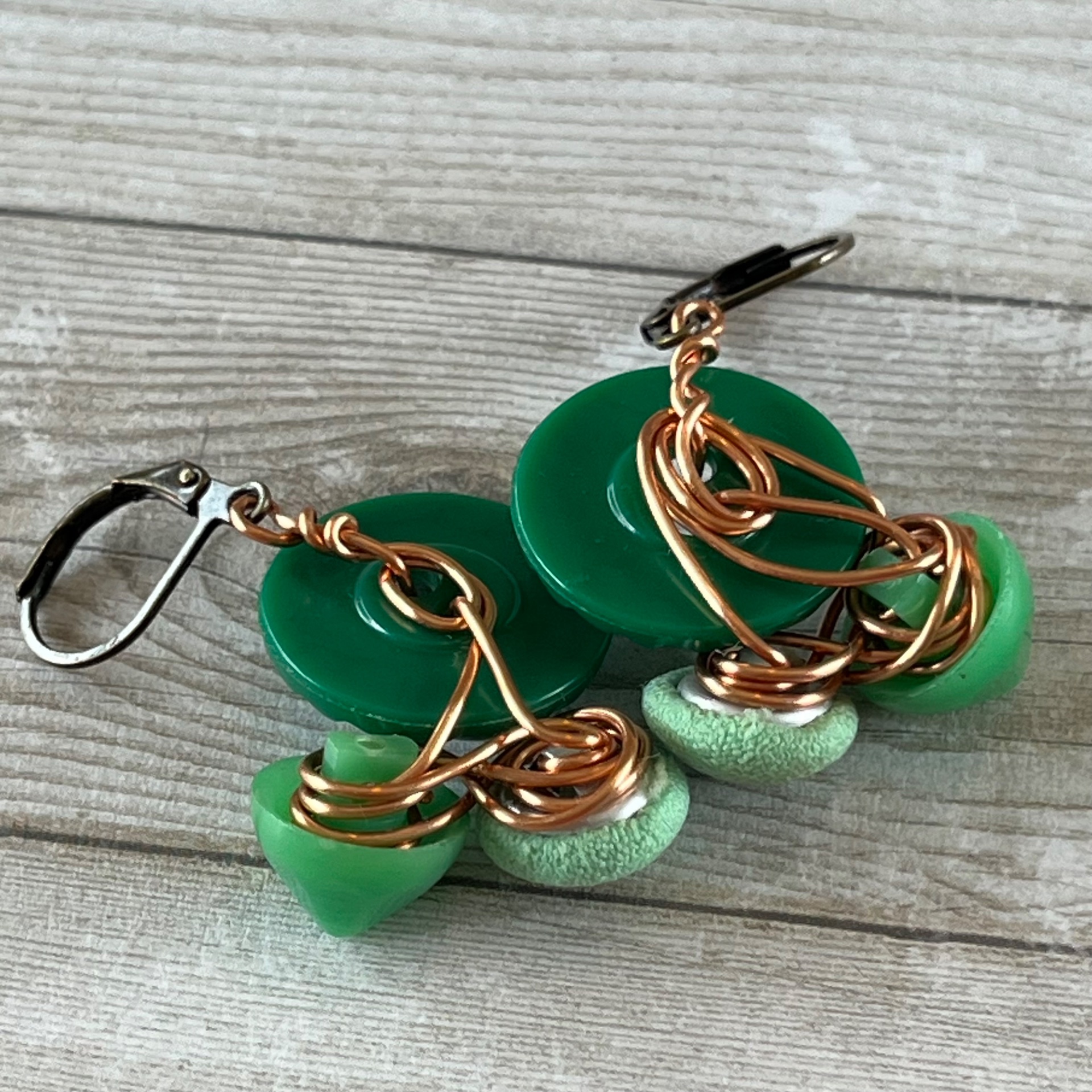 Green Cluster Vintage Button Earrings  - thumbnail 8 of 8