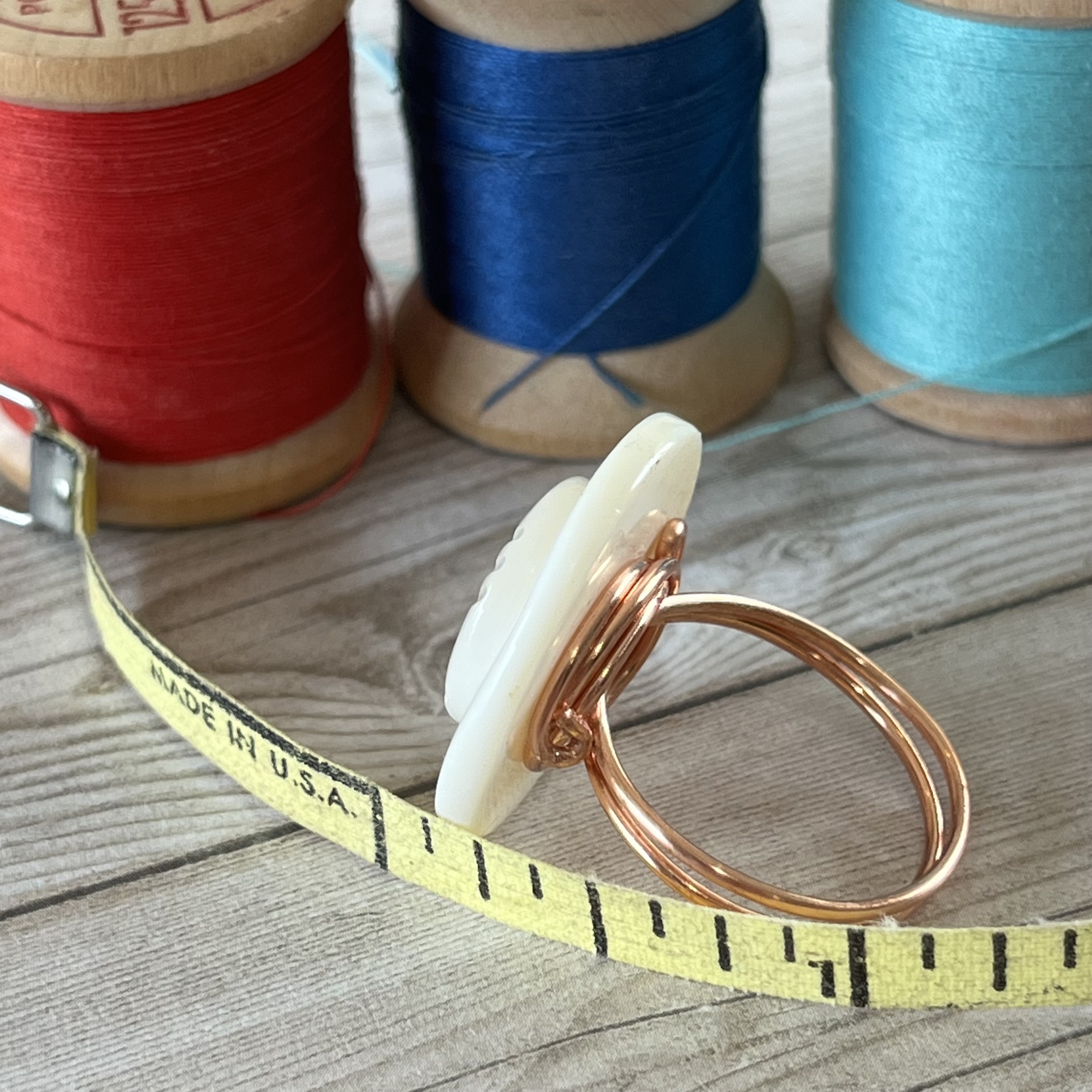 Mother of Pearl Stacked Vintage Button Ring Size 7 or Custom Sizing Available  - thumbnail 6 of 8