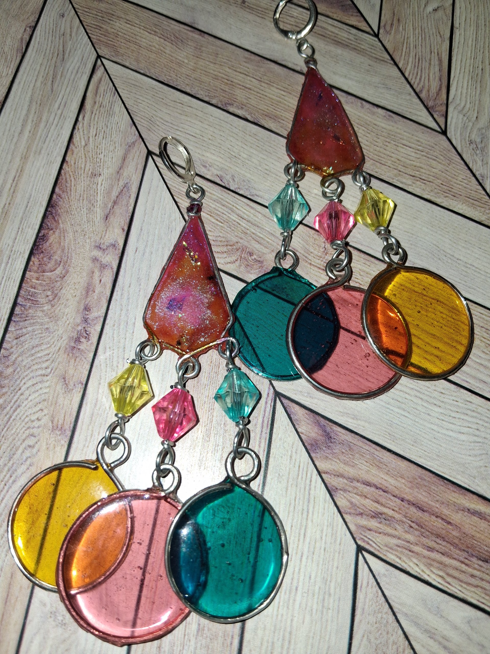 Luminous Elements Kinetic Earrings, Pink, Yellow and Blue - thumbnail 2 of 5