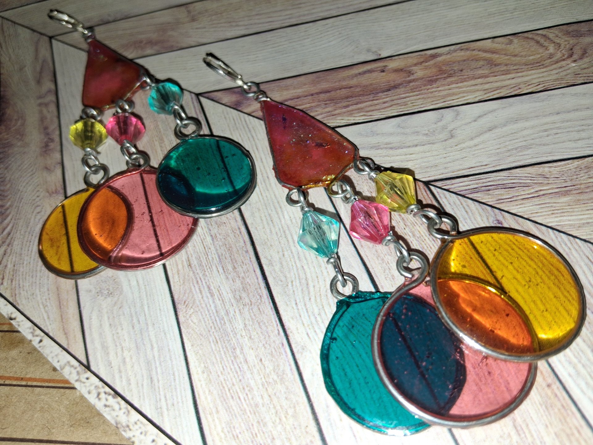 Luminous Elements Kinetic Earrings, Pink, Yellow and Blue - thumbnail 4 of 5