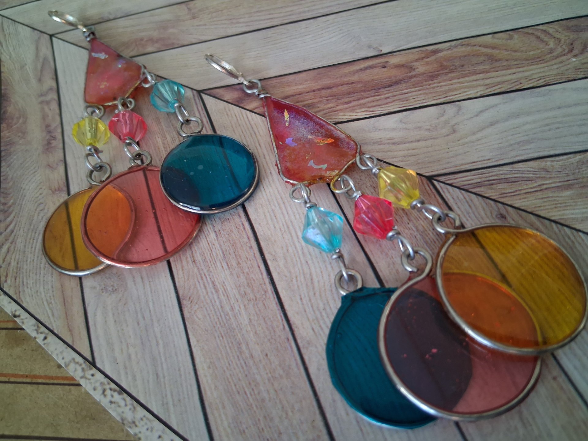 Luminous Elements Kinetic Earrings, Pink, Yellow and Blue - thumbnail 3 of 5