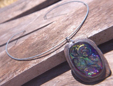 Faux-abalone Recycled Paper Art Jewelry Necklace  - thumbnail 3 of 4
