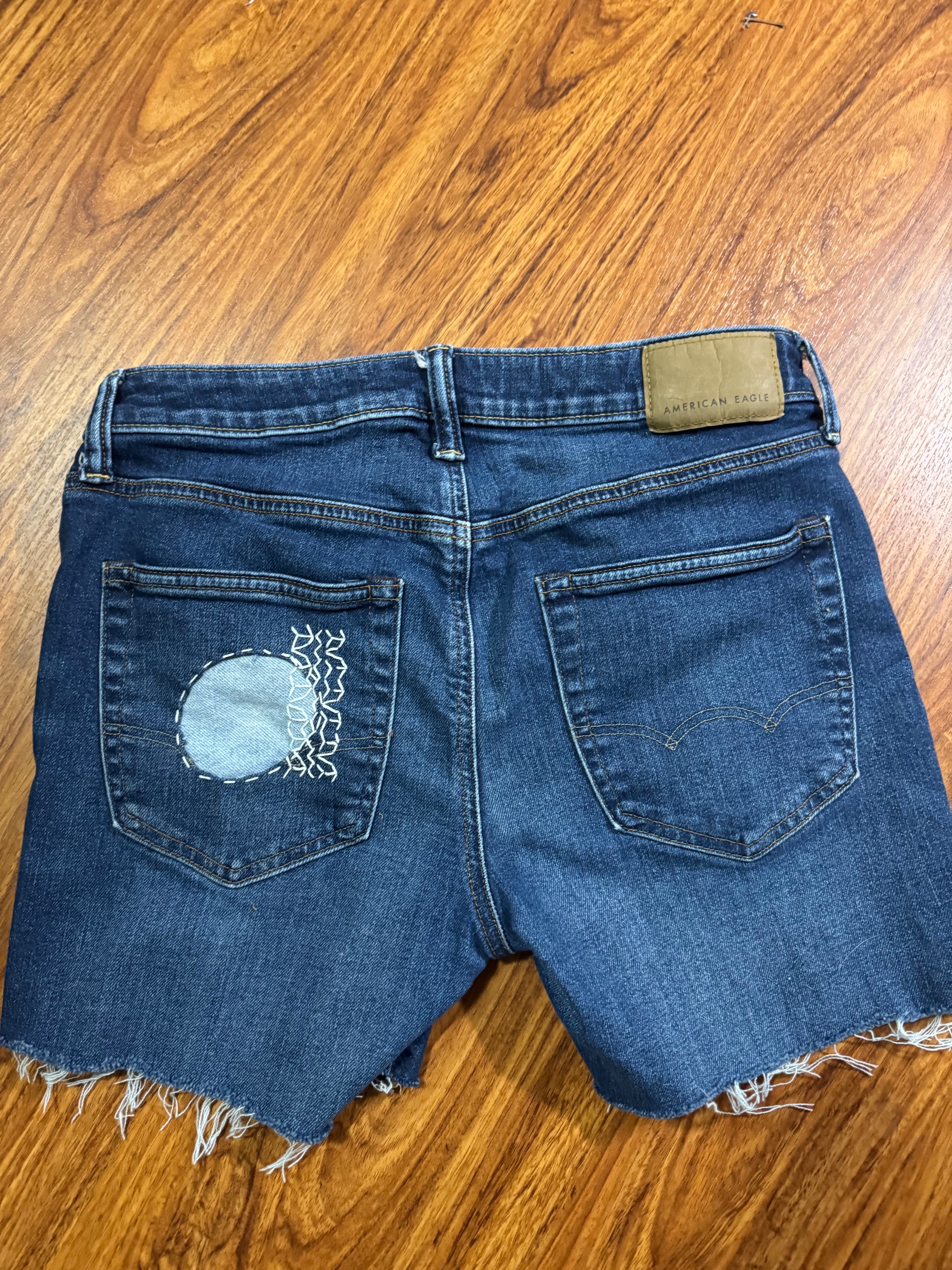 Upcycled denim cutoffs with Sashiko stitching  - thumbnail 3 of 4