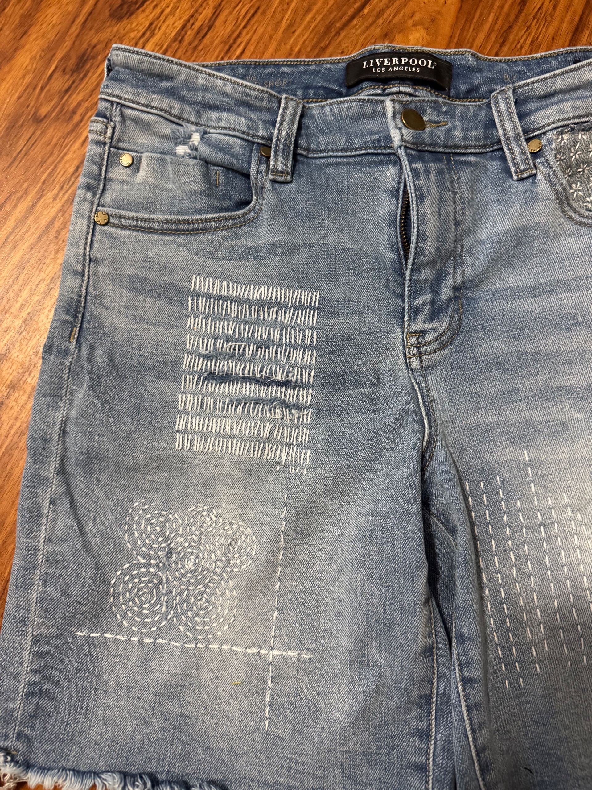 SALE! Upcycled jean shorts with Sashiko embroidery  - thumbnail 2 of 5
