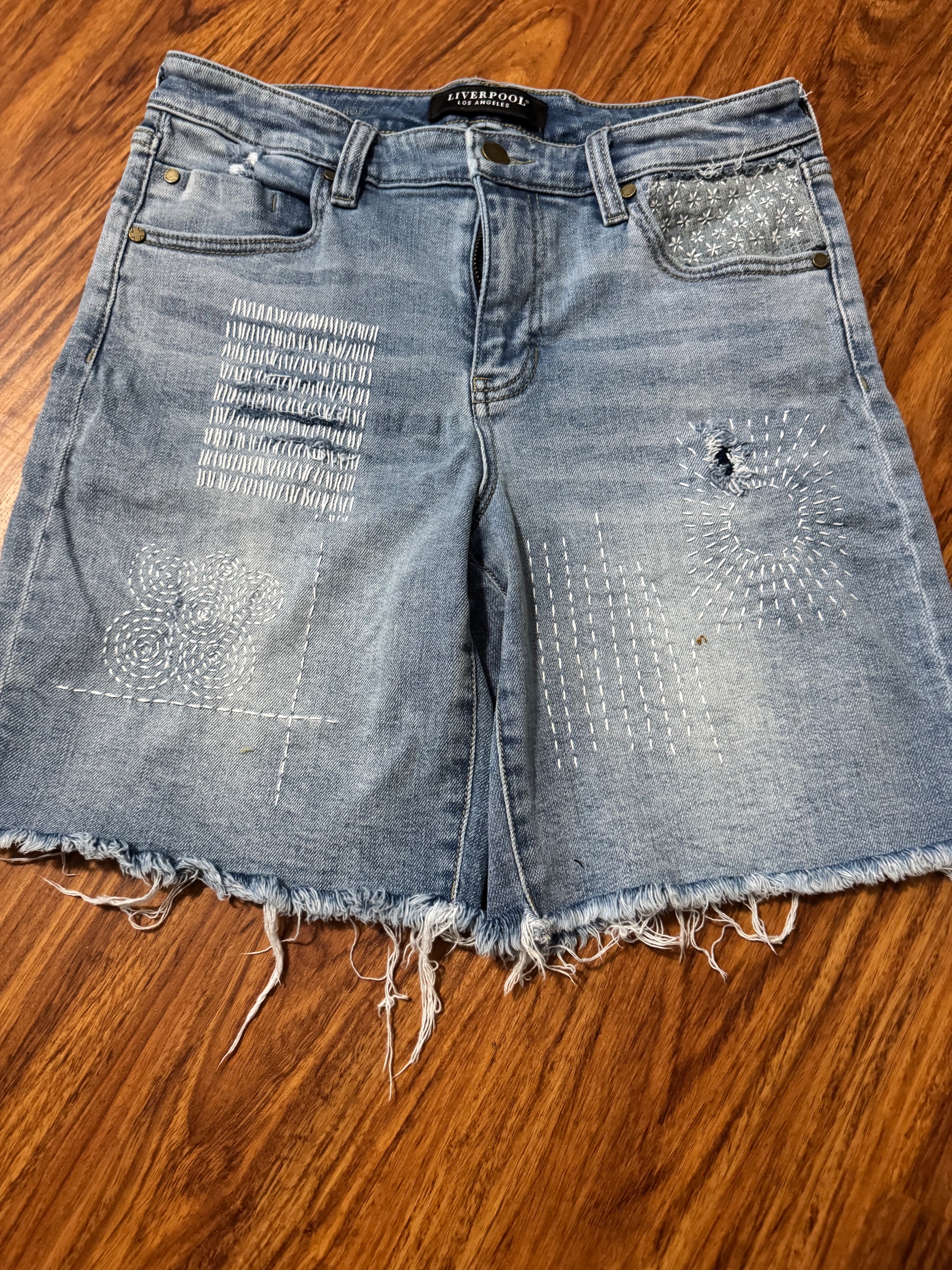 SALE! Upcycled jean shorts with Sashiko embroidery 