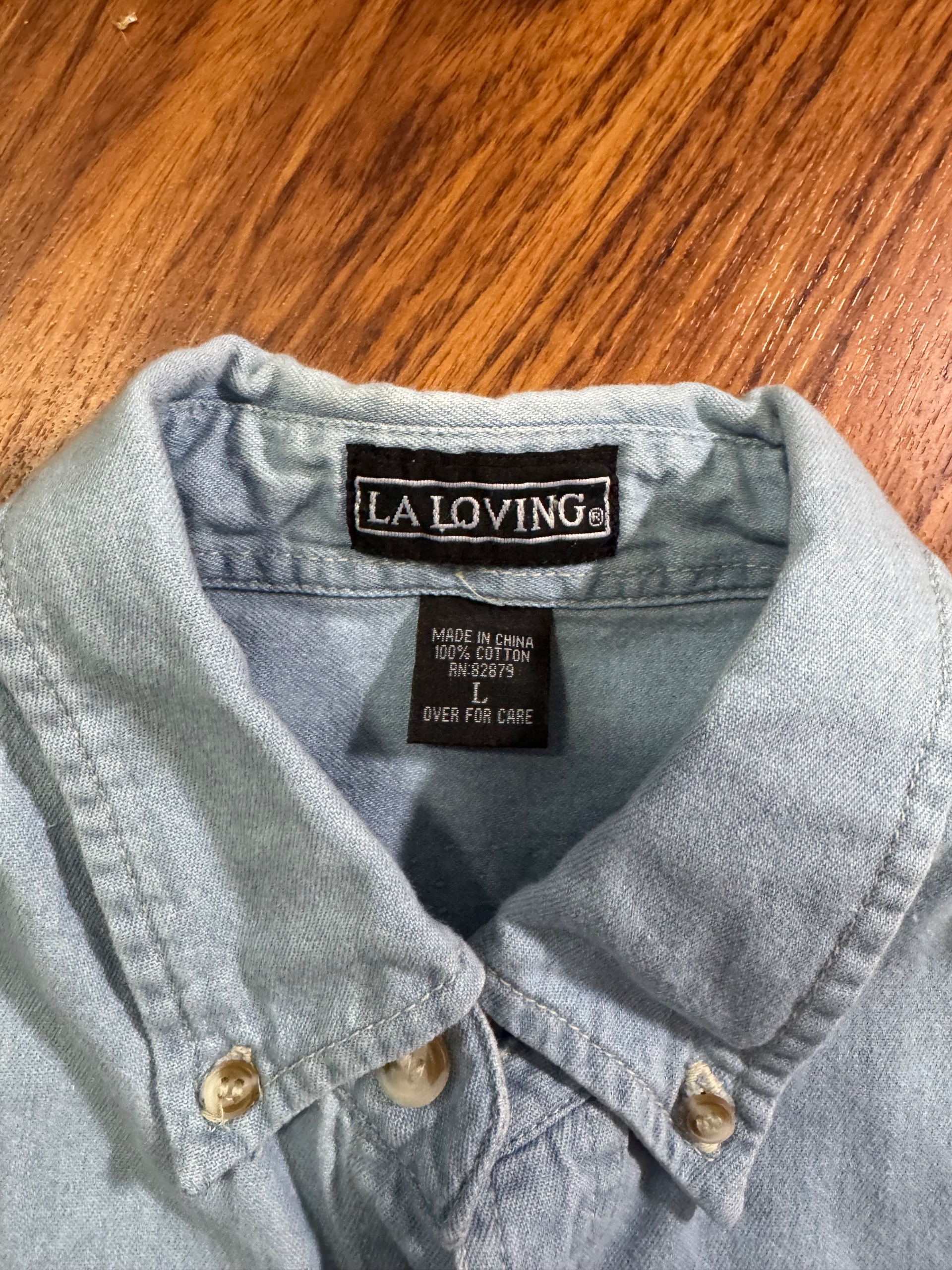 Denim shirt with Sashiko embroidery front and back - thumbnail 2 of 4