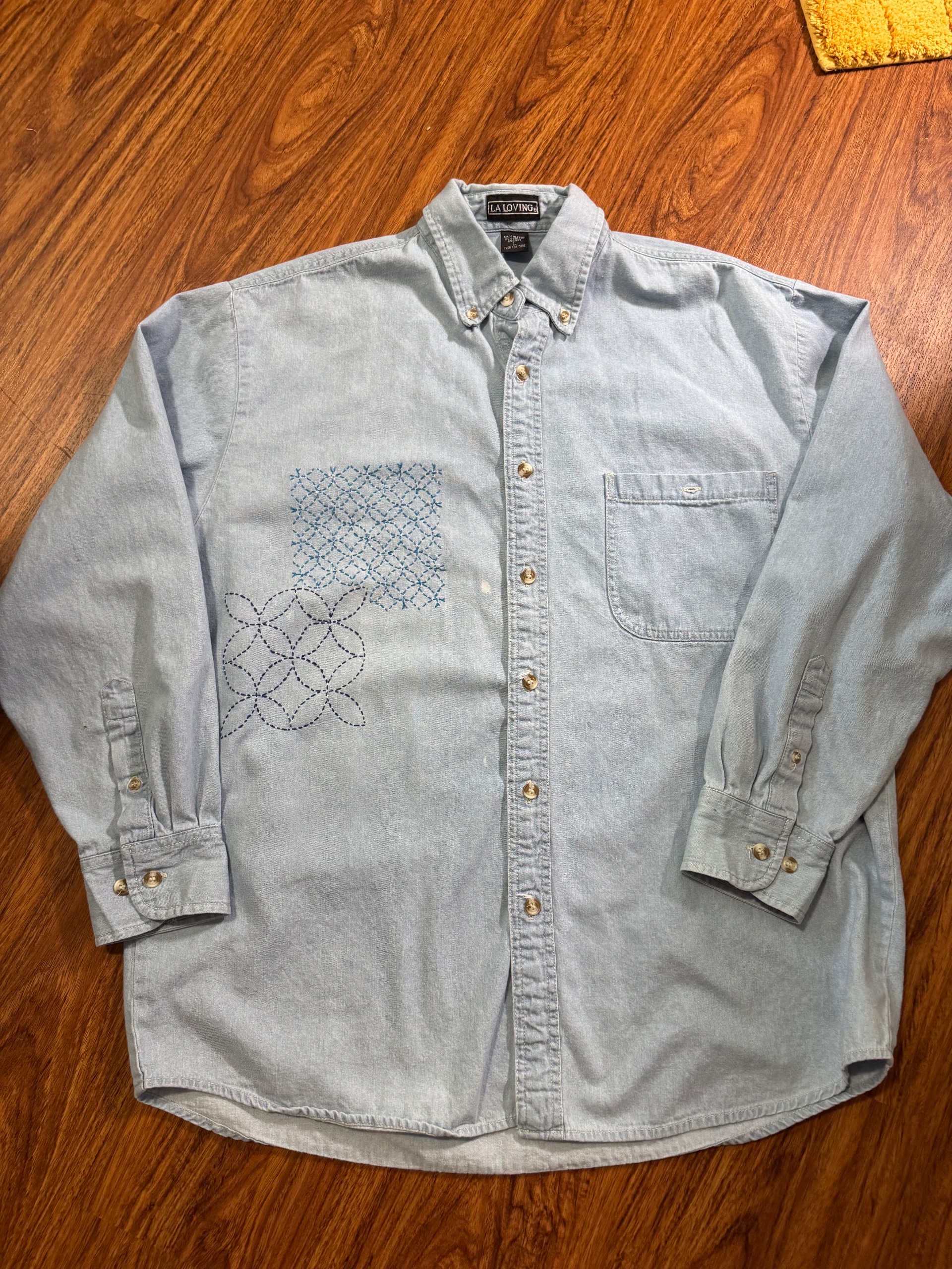 Denim shirt with Sashiko embroidery front and back - thumbnail 4 of 4