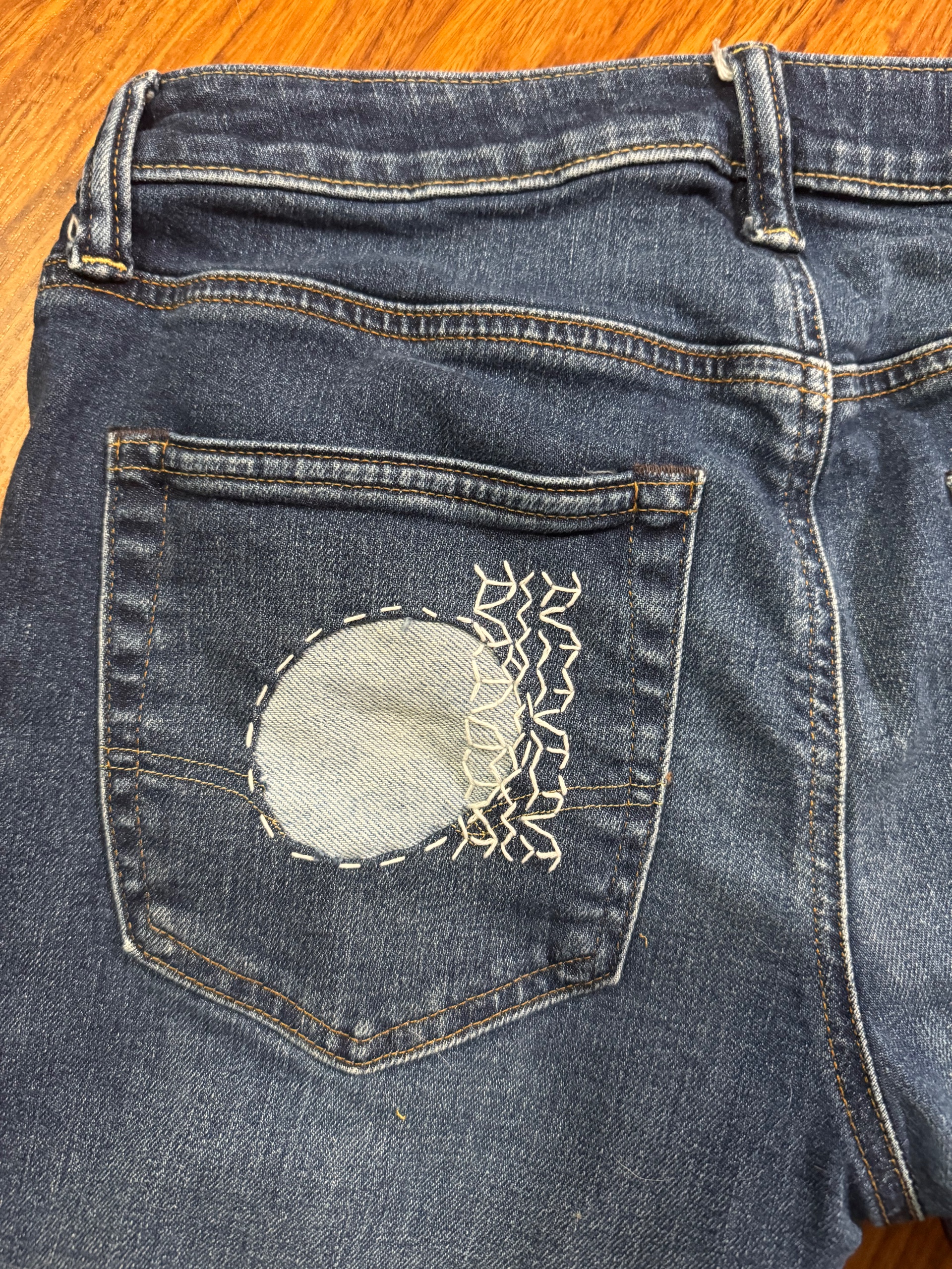 Upcycled denim cutoffs with Sashiko stitching  - thumbnail 4 of 4