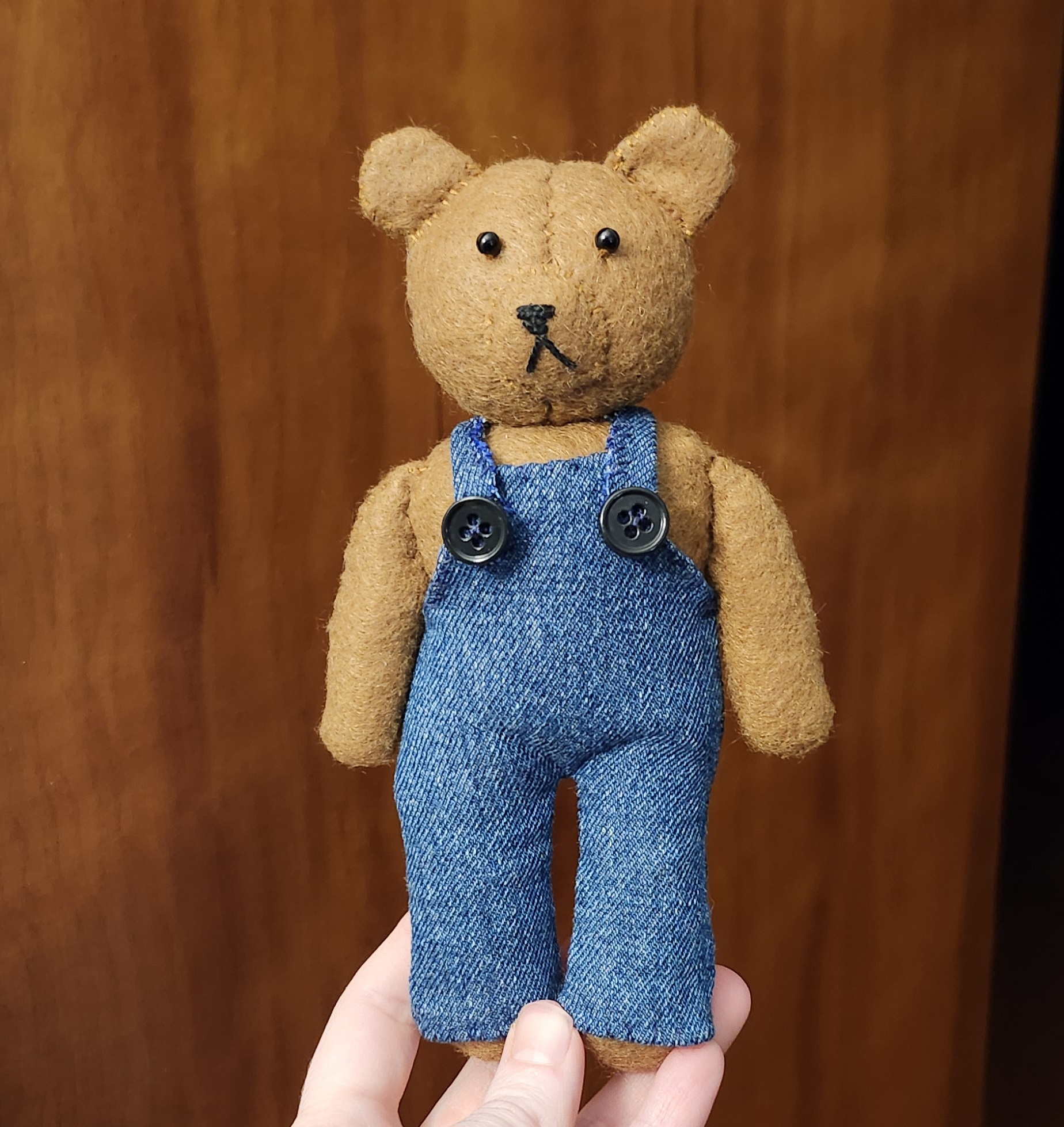 Felt Bear in Overalls Plushie (now with free pumpkin!) - thumbnail 2 of 2