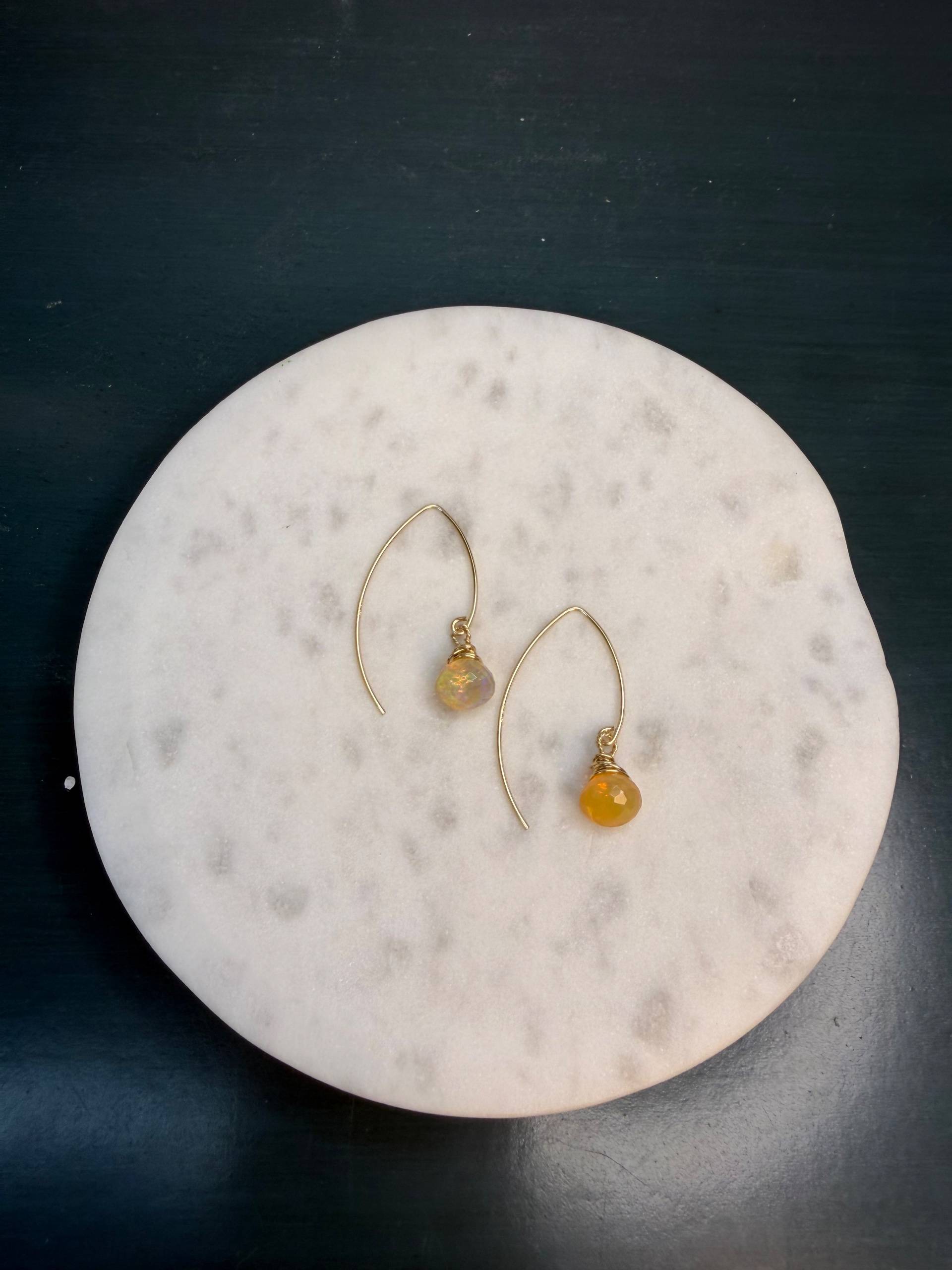 Gold Filled Hook Earrings With Ethiopian Opal Gemstone Dangles - thumbnail 2 of 2