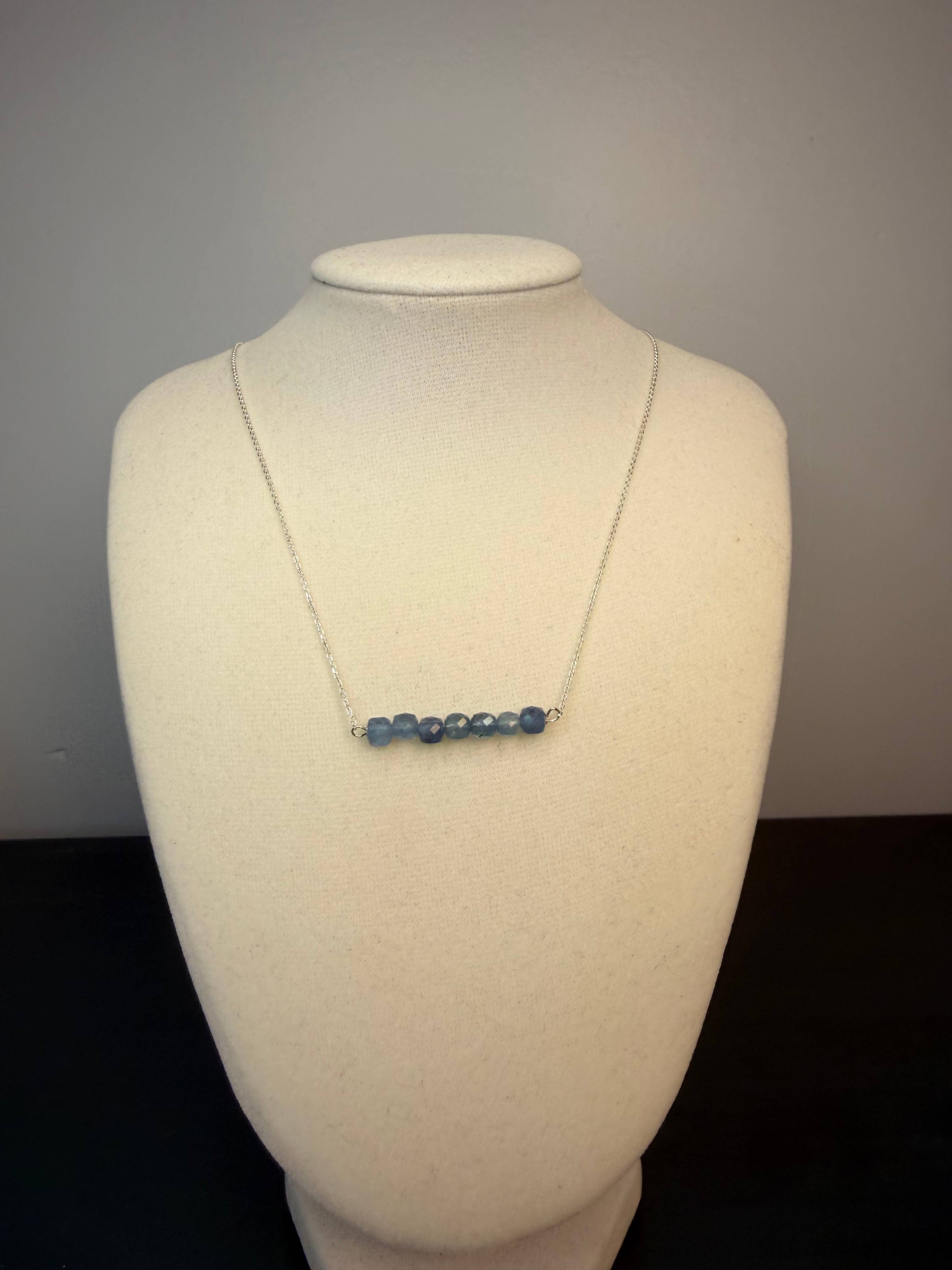 925 Sterling Silver Santa Marie Aquamarine Gemstone Bar Necklace  - thumbnail 2 of 2