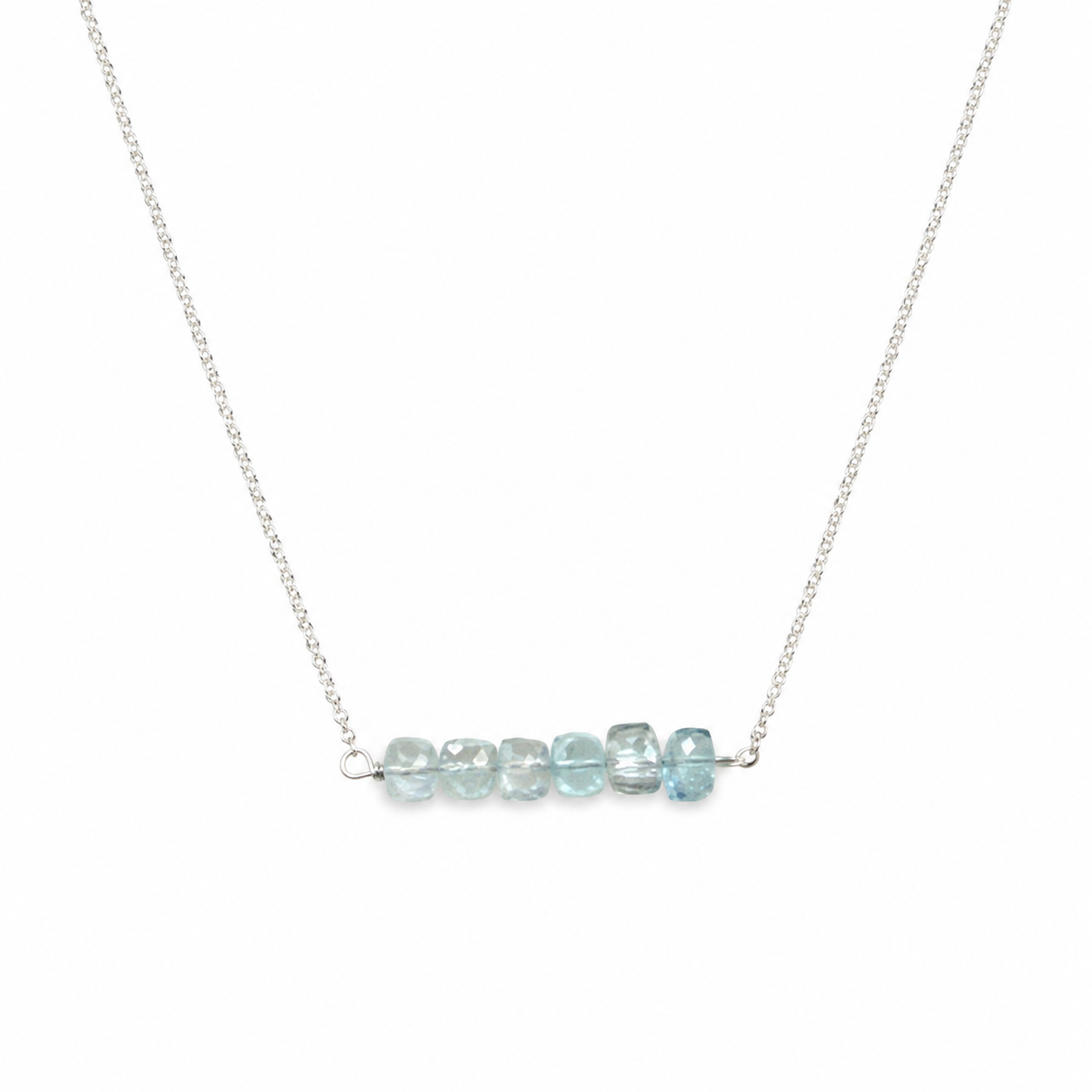 925 Sterling Silver Blue Topaz Gemstone Bar Necklace - photo 1 of 2