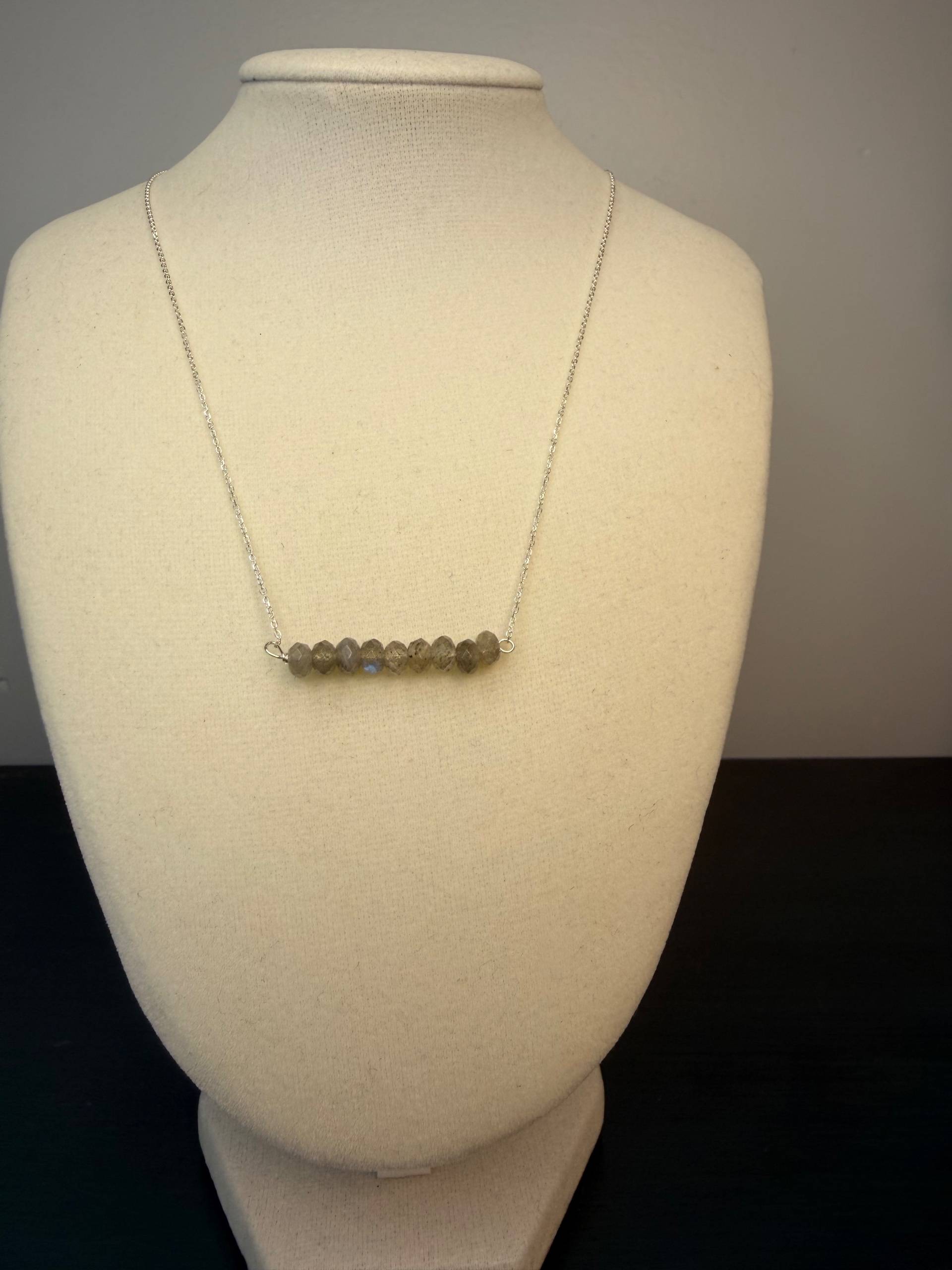 925 Sterling Silver Labradorite Gemstone Bar Necklace  - thumbnail 2 of 2