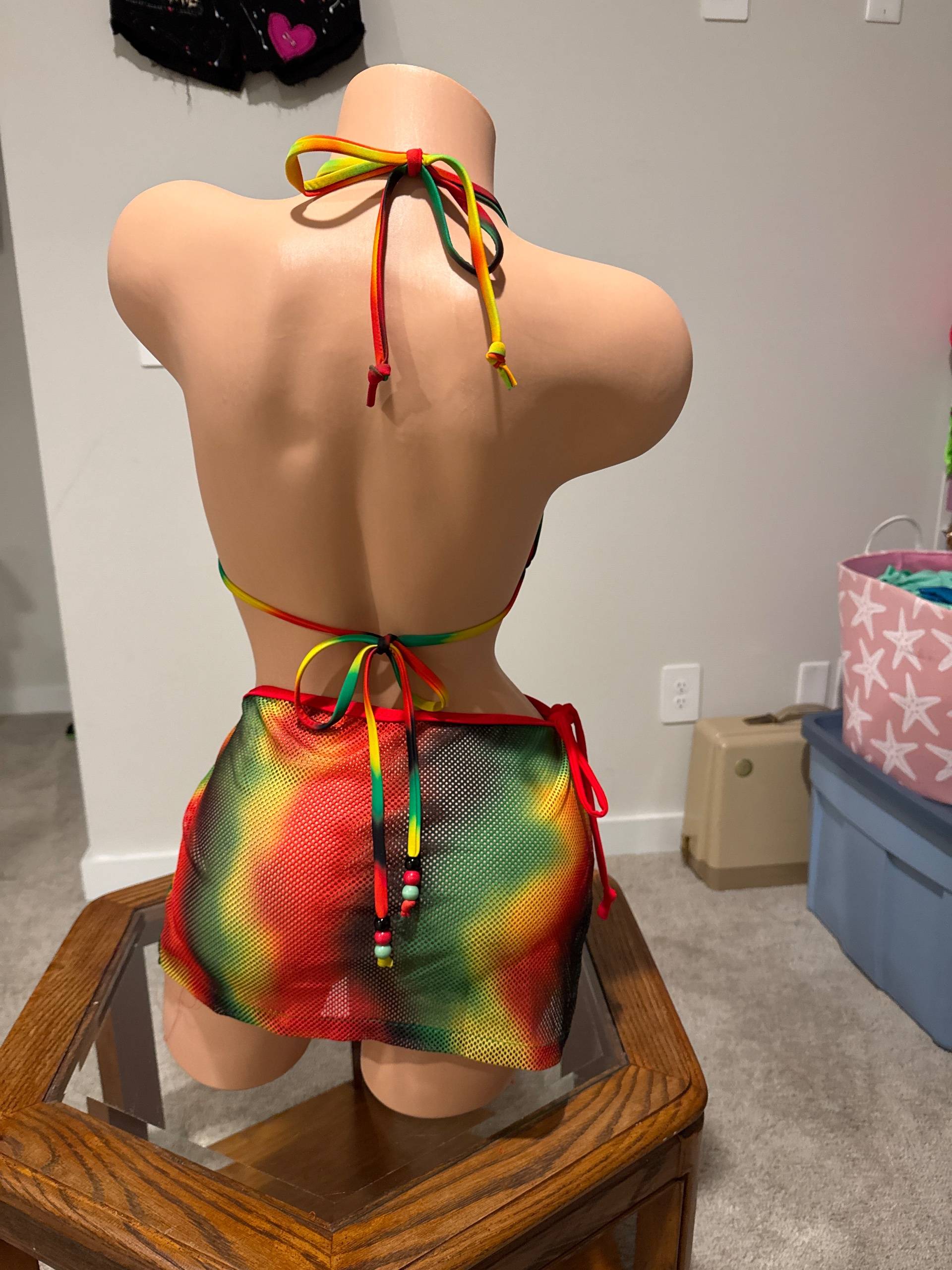 Rainbow Mesh Festival Bikini top with mesh Wrap Skirt | Rave & Pride Outfit - thumbnail 3 of 3