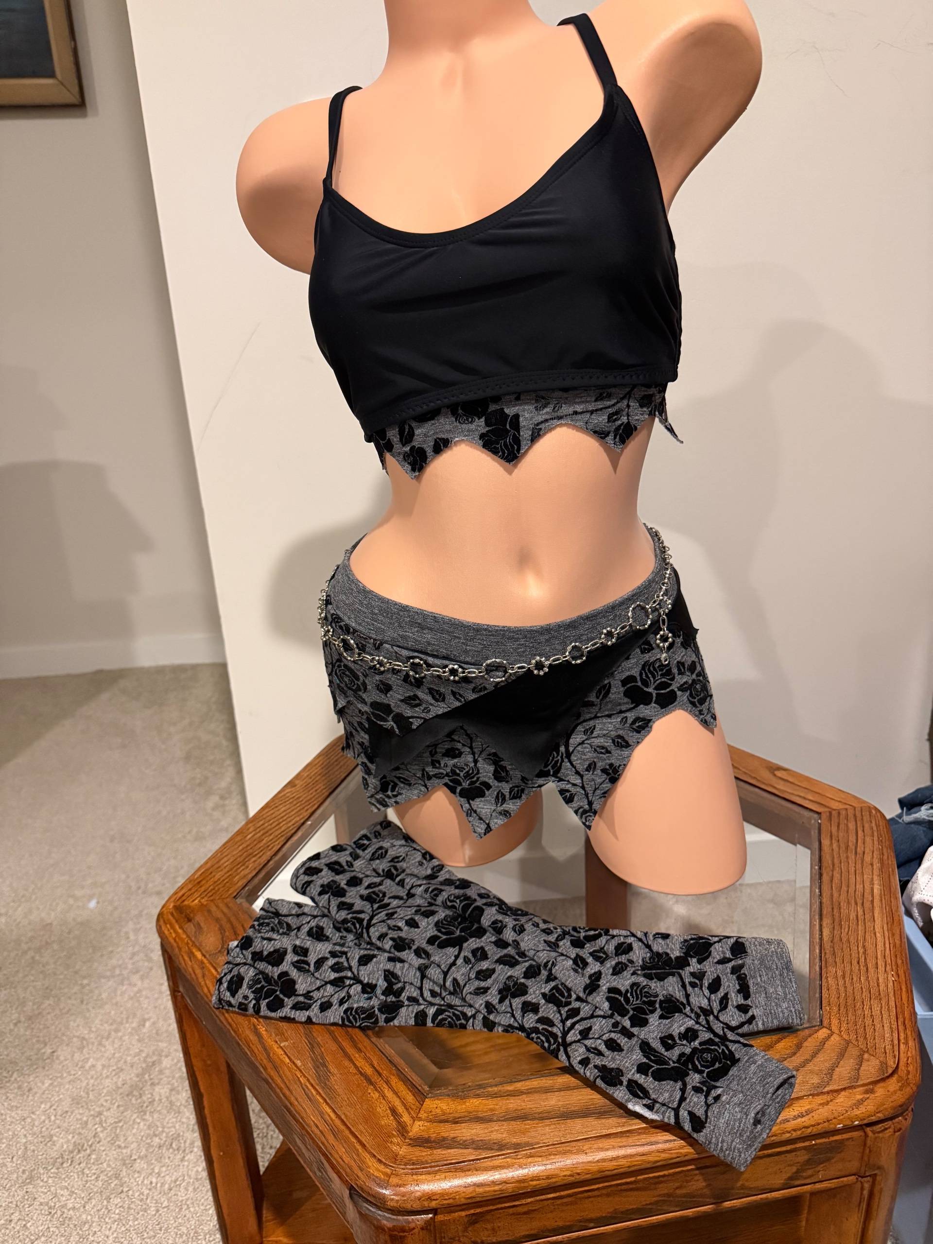 🖤 Midnight Bloom Festival Set | Handmade Upcycled 3-Piece with Arm Warmers - photo 1 of 3