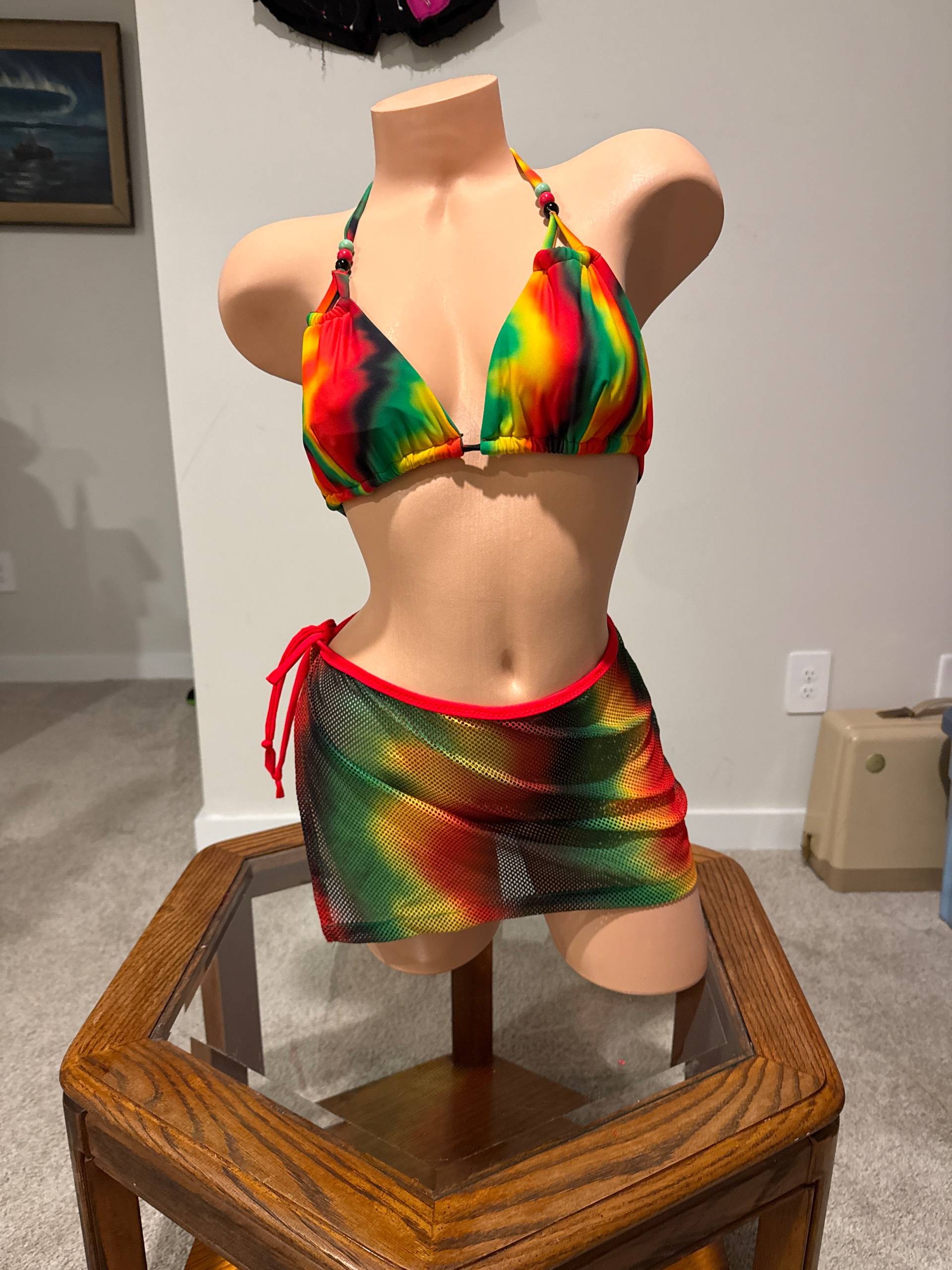 Rainbow Mesh Festival Bikini top with mesh Wrap Skirt | Rave & Pride Outfit - photo 1 of 3