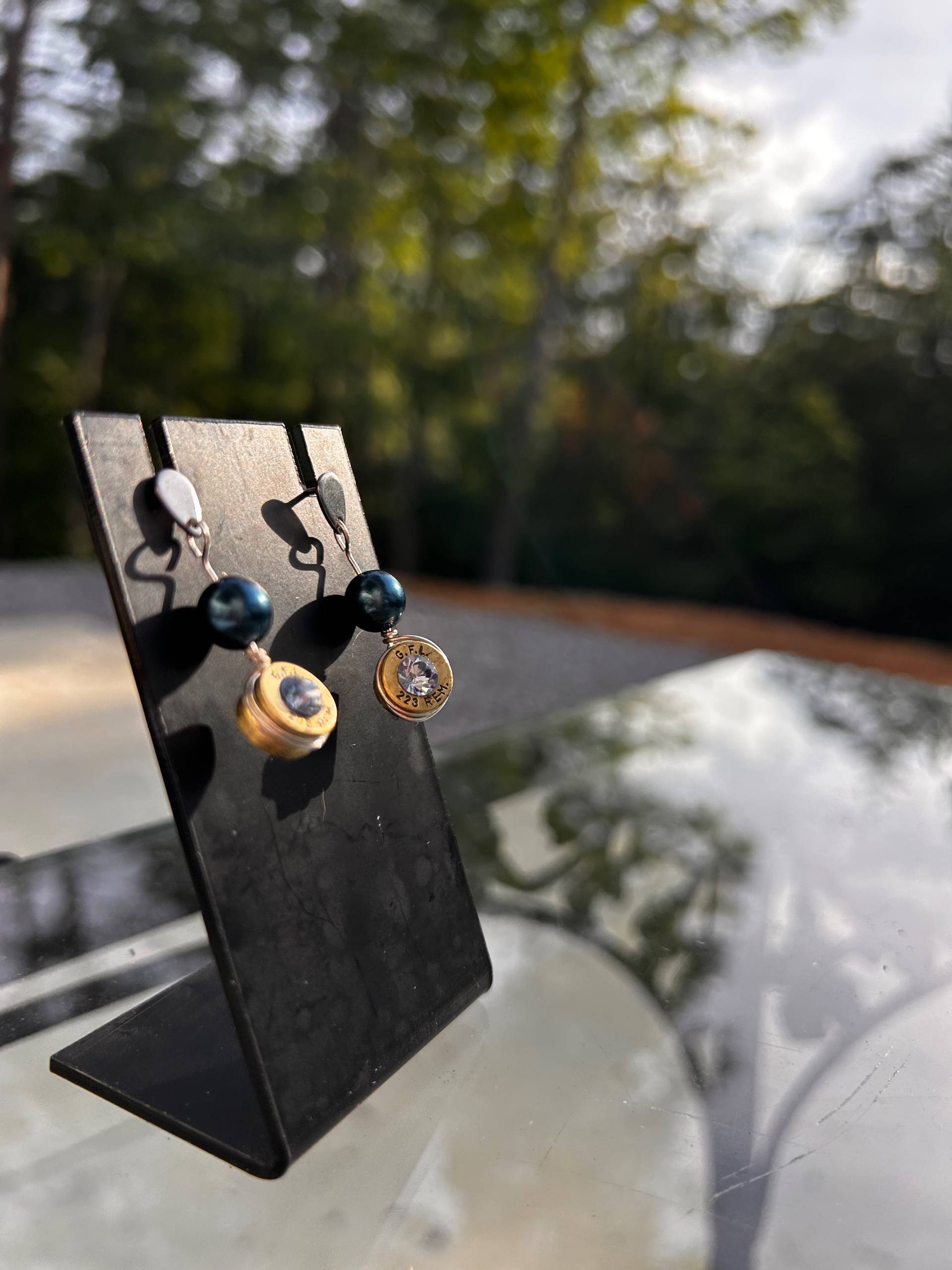 Silver Plated Dangle .223 Bullet Casing Earrings with Swarovski Crystal - thumbnail 2 of 7