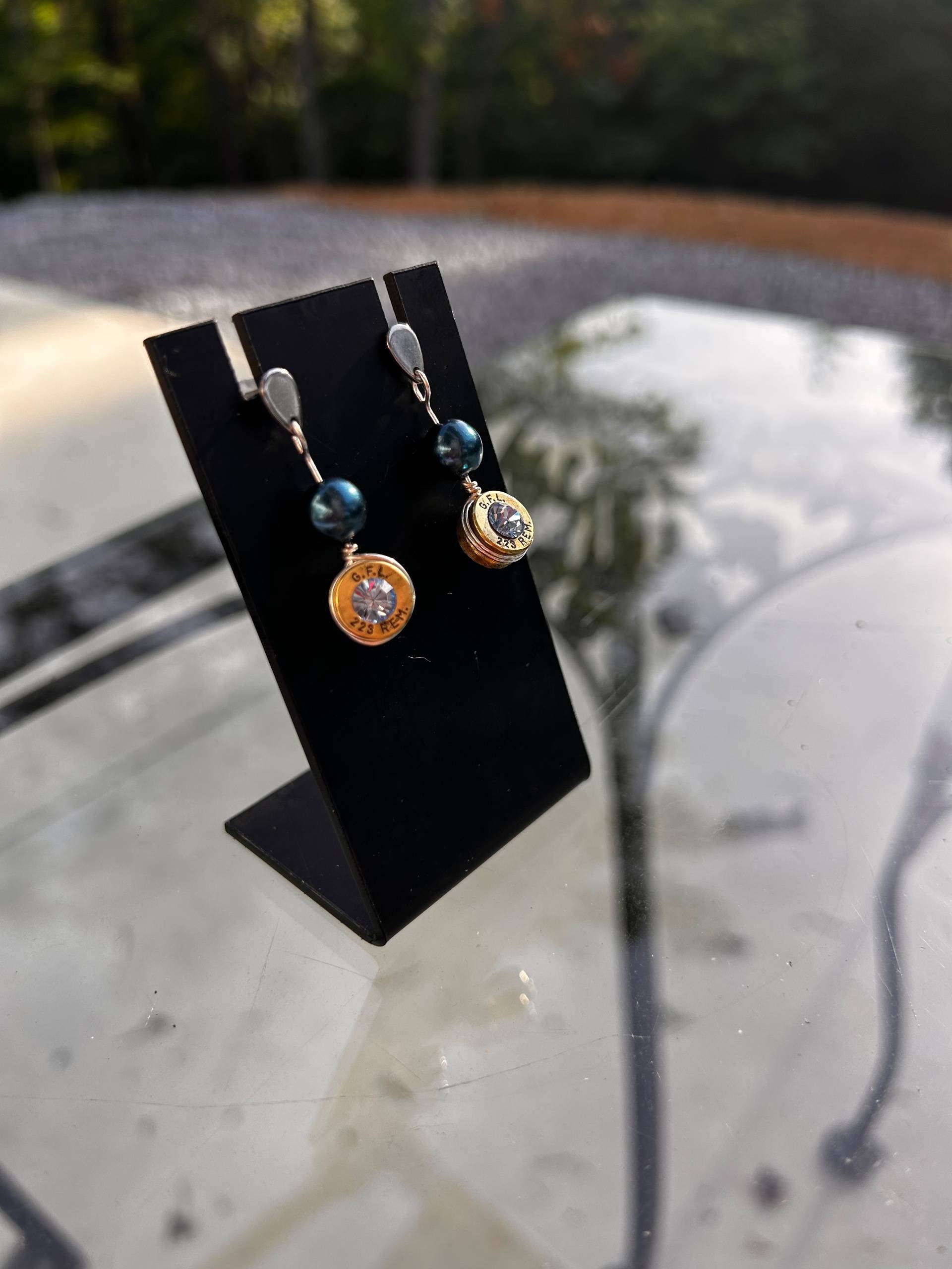Silver Plated Dangle .223 Bullet Casing Earrings with Swarovski Crystal - thumbnail 7 of 7