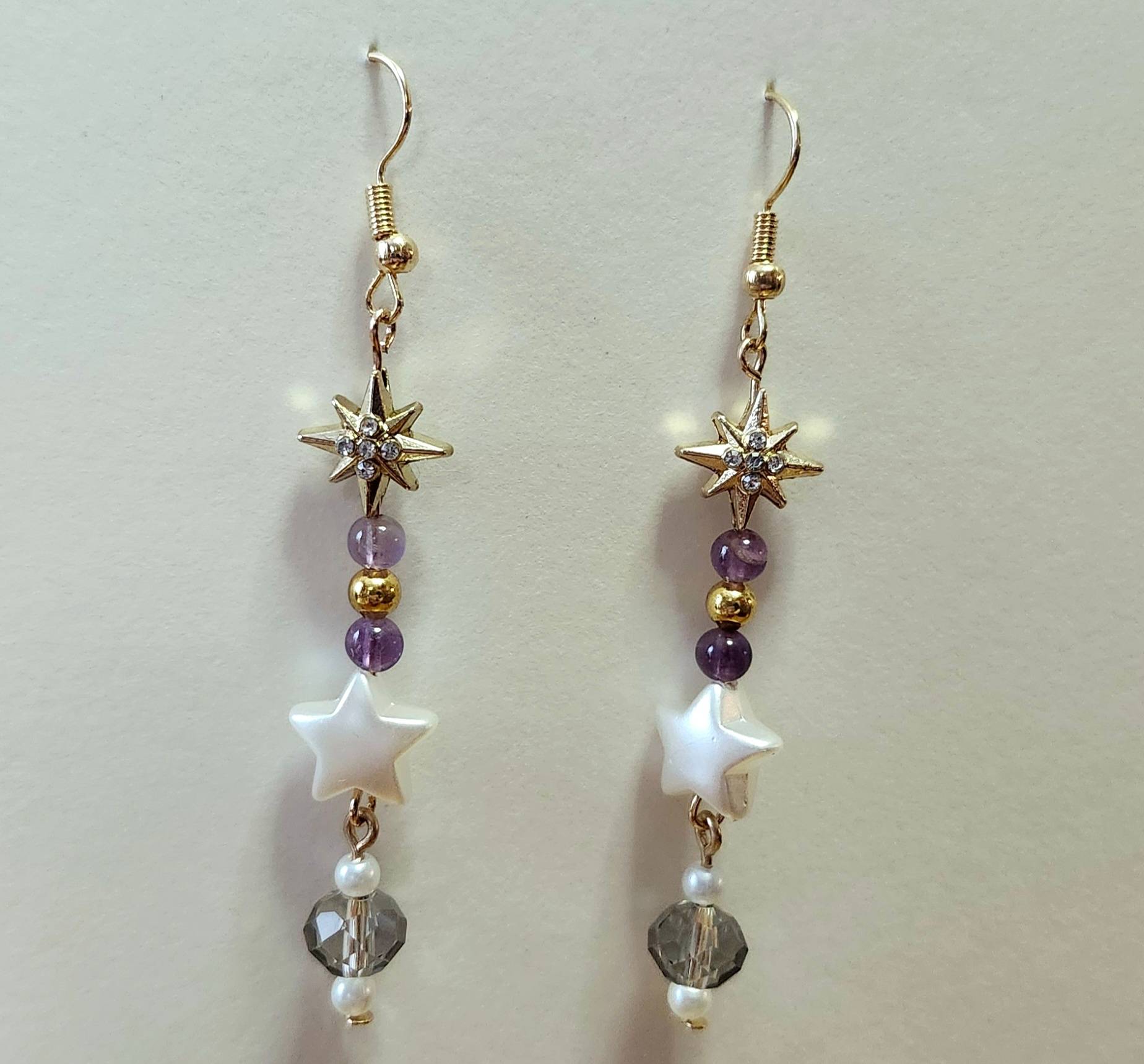 Gold Star and Amethyst Stone Earrings